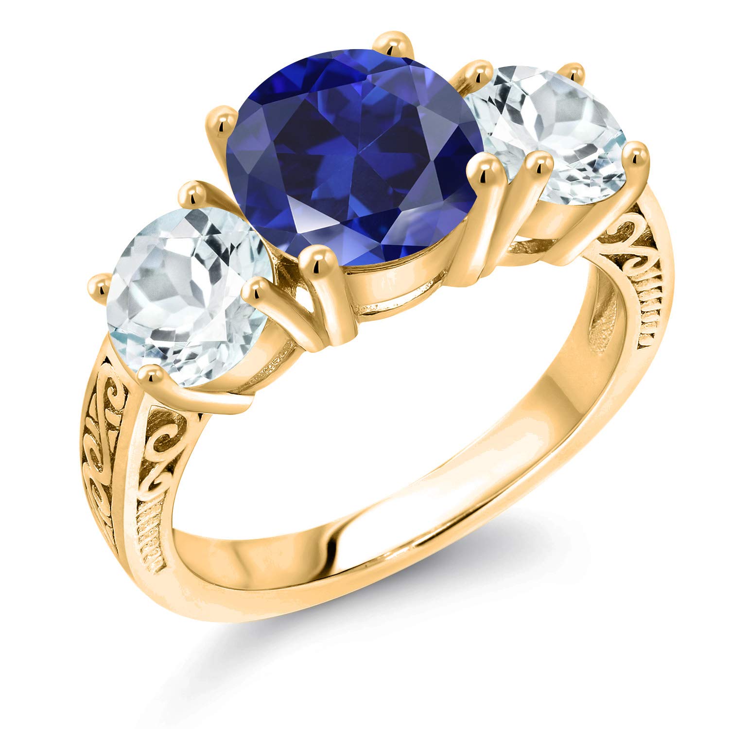 4.00 Ct Blue Created Sapphire & Sky Blue Aquamarine 18K Yellow Gold Plated Silver Ring for Women | Elegant Jewelry Gift for Anniversary, Engagement & Special Occasions