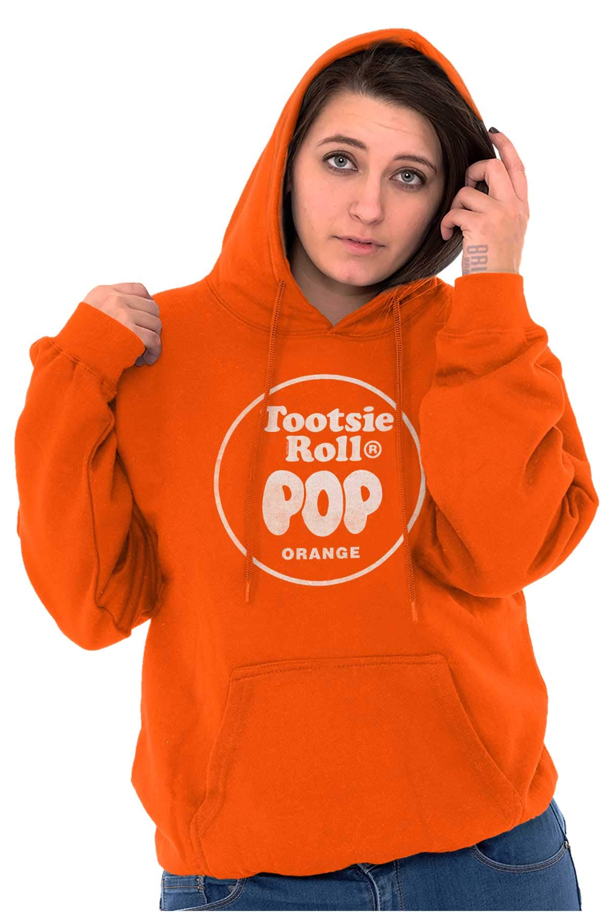 Brisco Brands Unisex Orange Flavor Tootsie Roll Pop Hoodie Sweatshirt for Women & Men - Casual Wear, Street Fashion, Gift Idea for Candy Lovers
