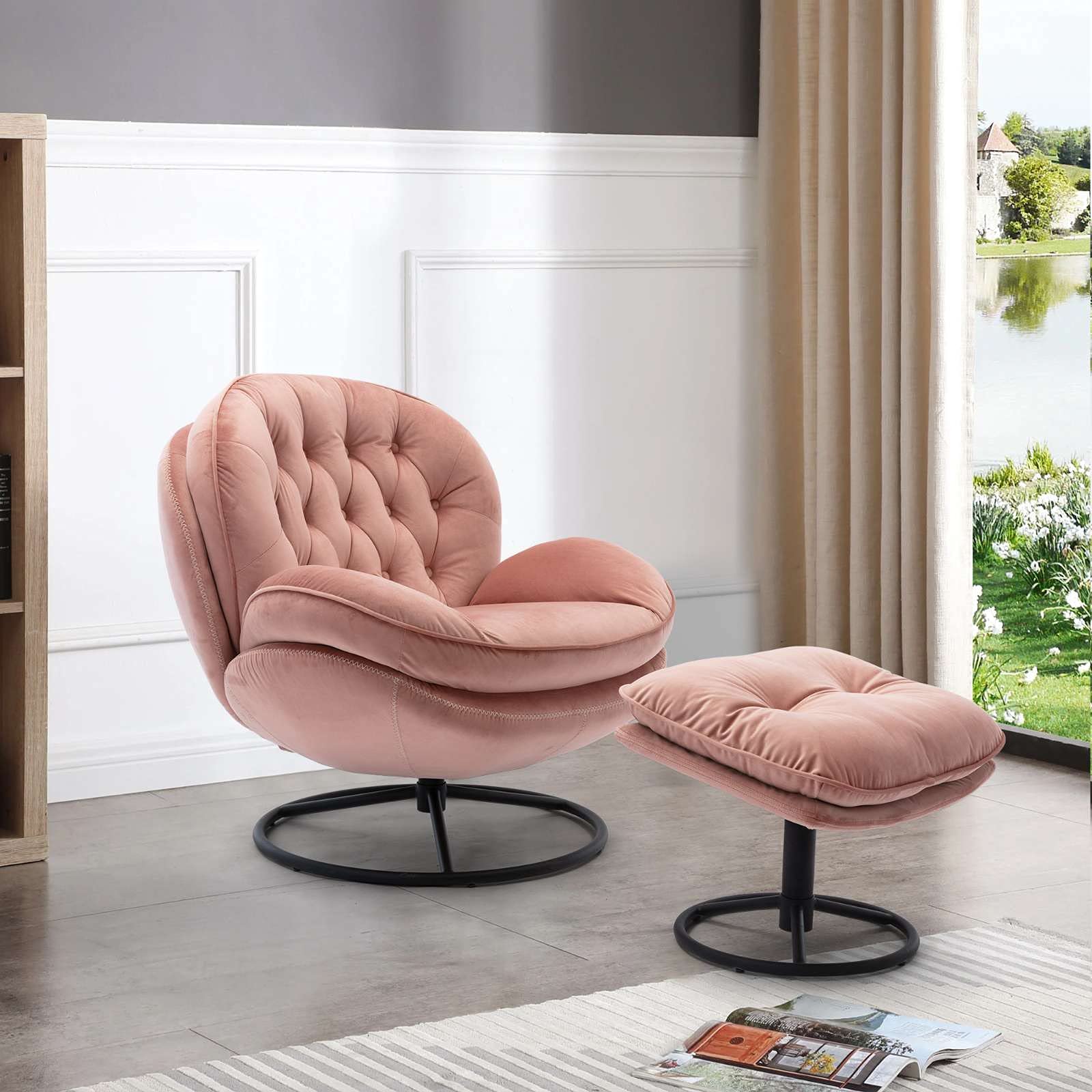 Velvet Swivel Accent Chair with Ottoman - Modern Living Room Lounge Chair with Footrest for Relaxing & Reading - Perfect for Home, Office, or Apartment Decor