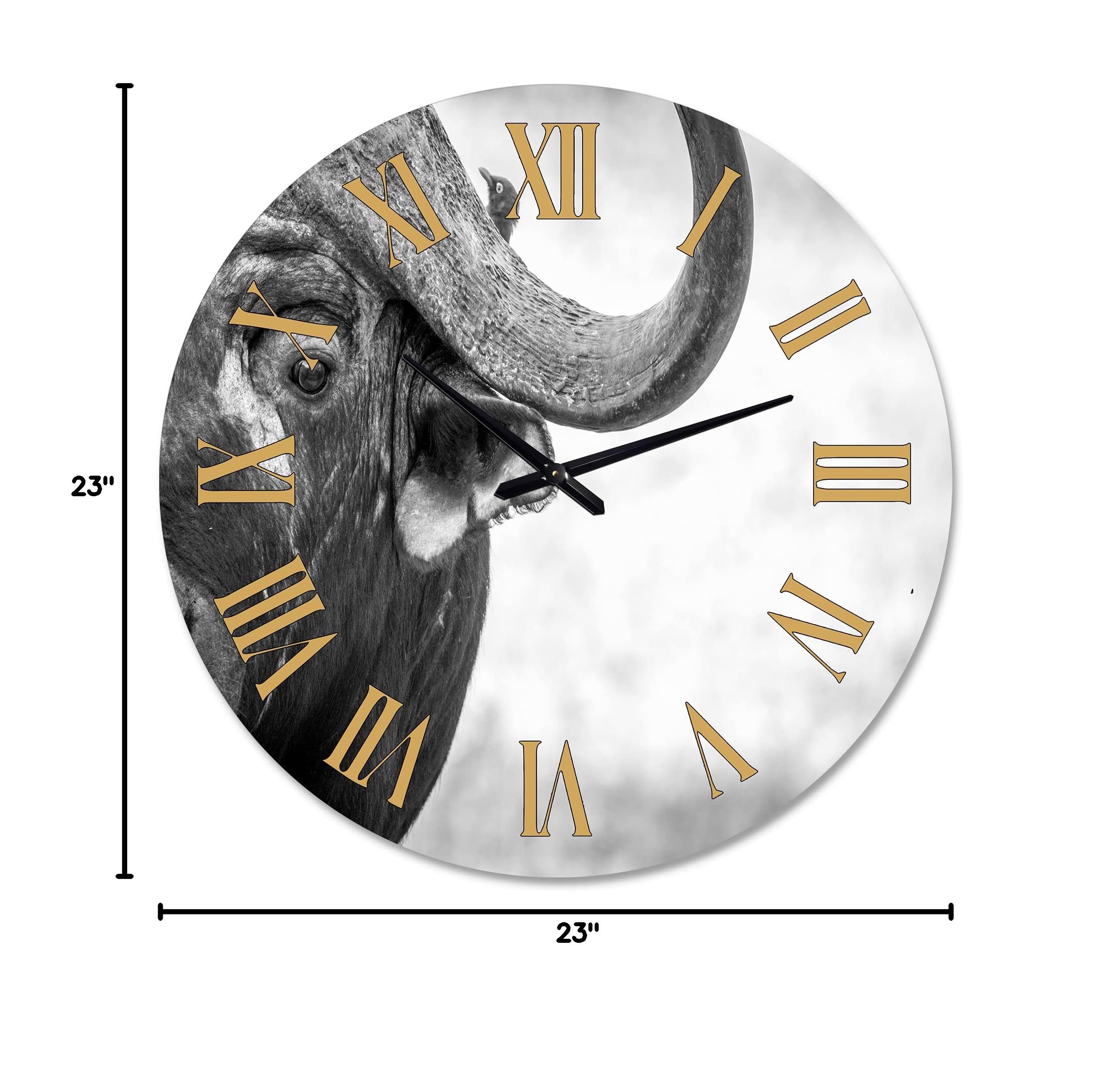 Farmhouse Wall Clock - Monochrome Buffalo Portrait III, Large Rustic Animal Wall Decor for Living Room, Kitchen, Bedroom | Perfect for Home, Office & Cabin Decor