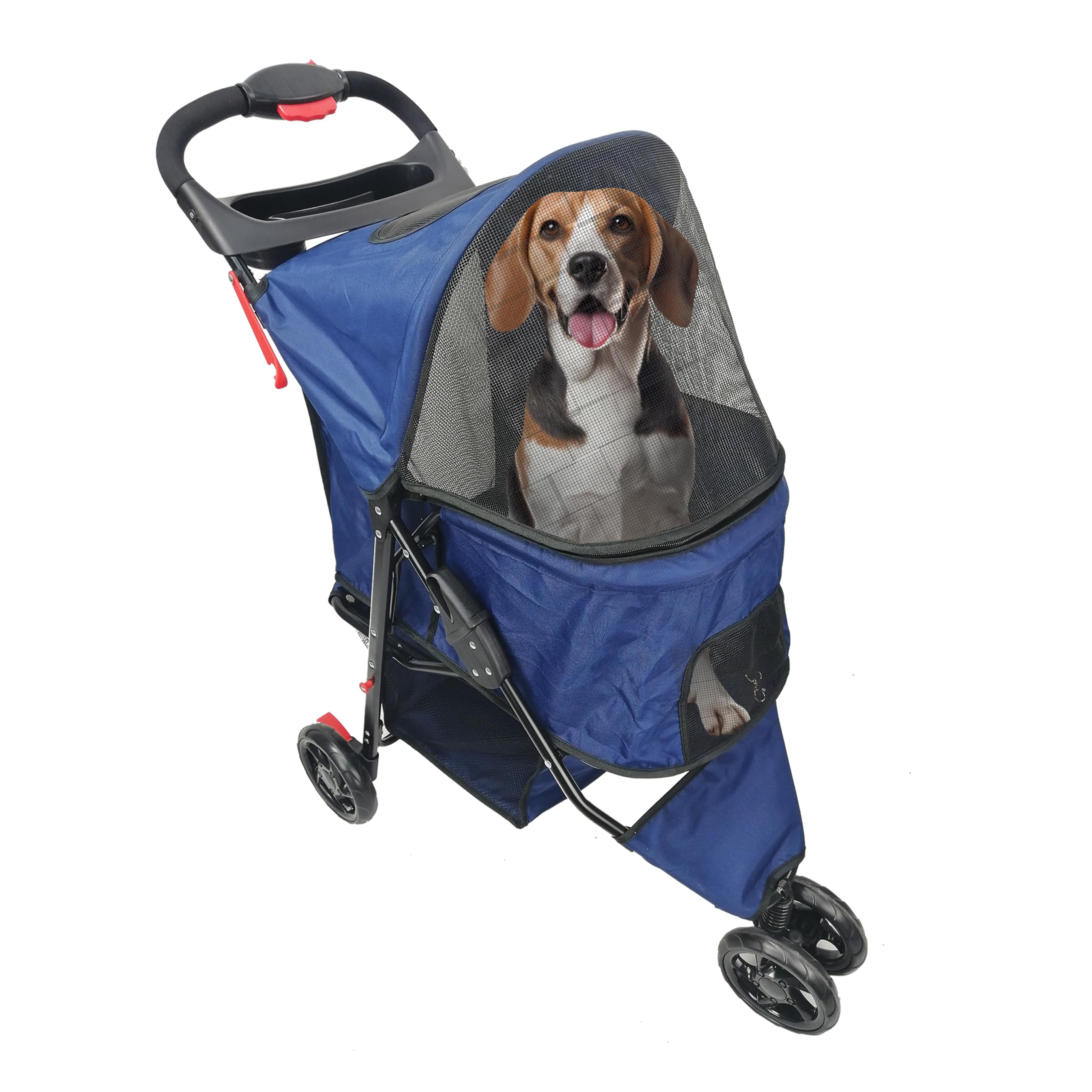 AmorosO Pet Stroller for Small Dogs & Cats - Lightweight Foldable Pet Carrier with Storage Basket | Perfect for Walking, Travel, Vet Visits & Outdoor Adventures | Blue Pet Stroller for Indoor & Outdoor Use