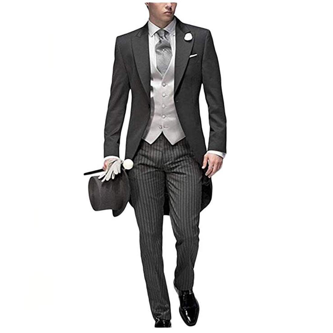 Elegant Morning Suit Set for Men - 3 Piece Striped Tailcoat Tuxedo with Pants | Perfect for Weddings, Groom Attire & Formal Dinners