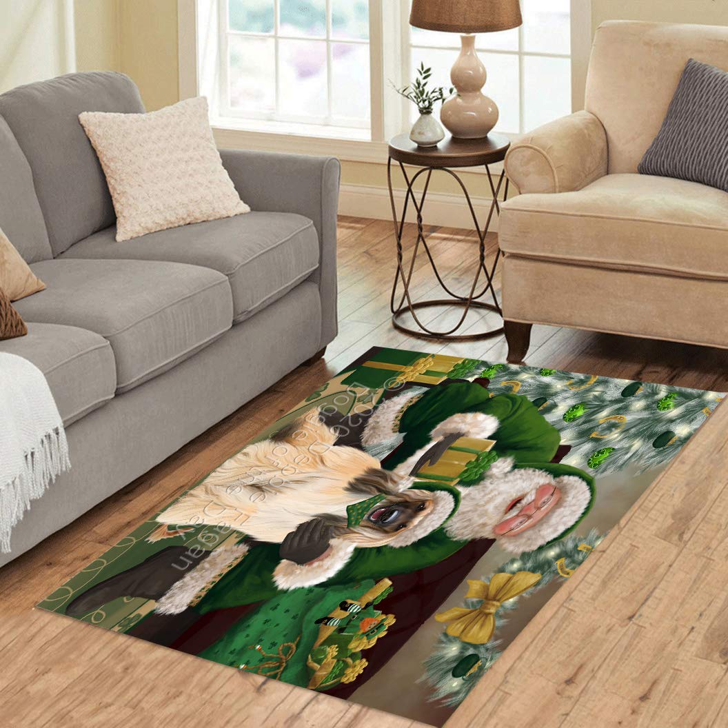 Ultra Soft Christmas Irish Santa with Gift and Afghan Hound Dog Area Rug - Cute Pet Printed Floor Carpet for Dog Lovers - Unique Decorative Indoor Rug 7'x3'3