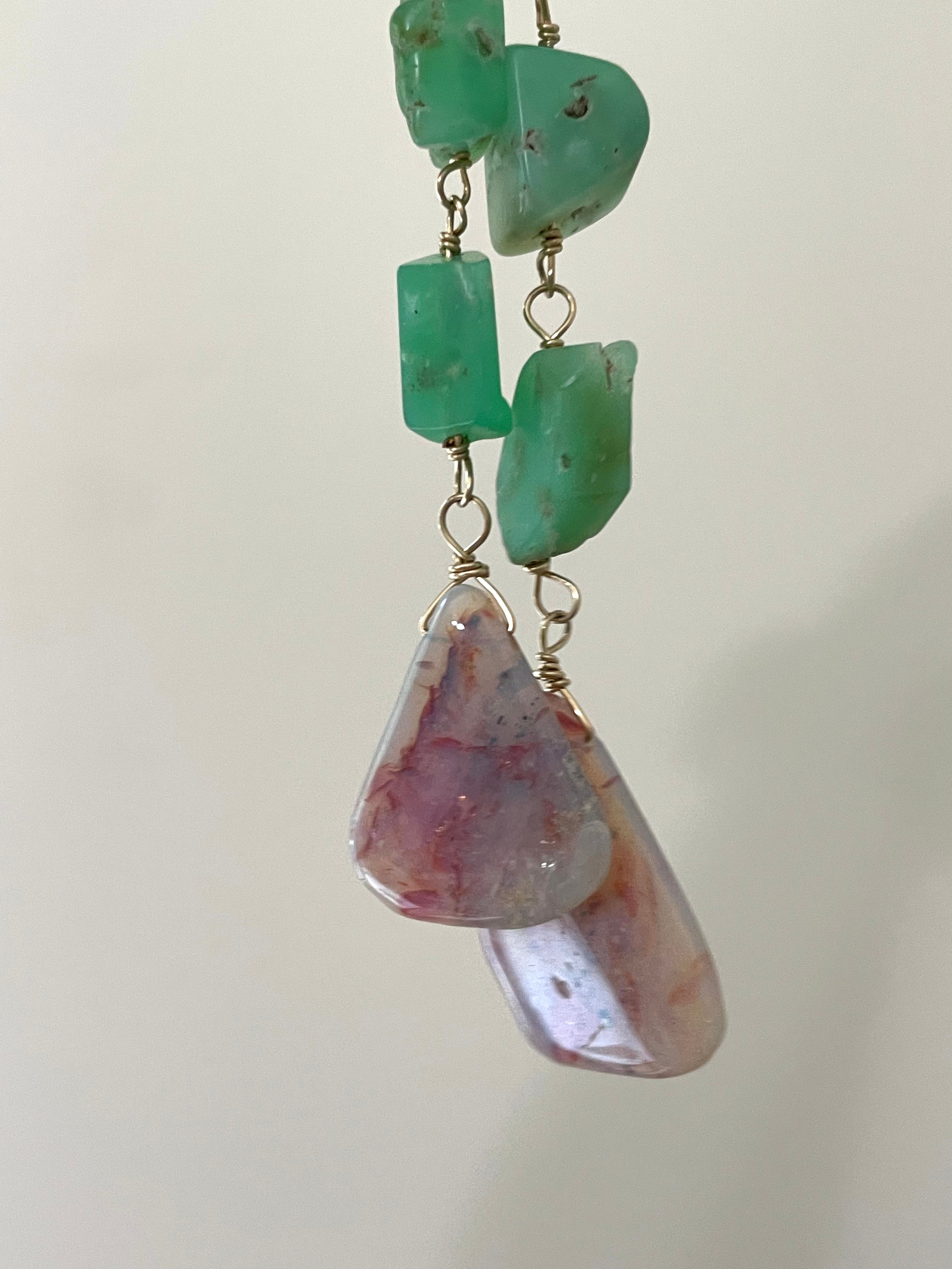 Large Opal Dangle Earrings with Chrysoprase - 14K Gold Filled Statement Jewelry for Women | Perfect for Weddings, Parties & Special Occasions
