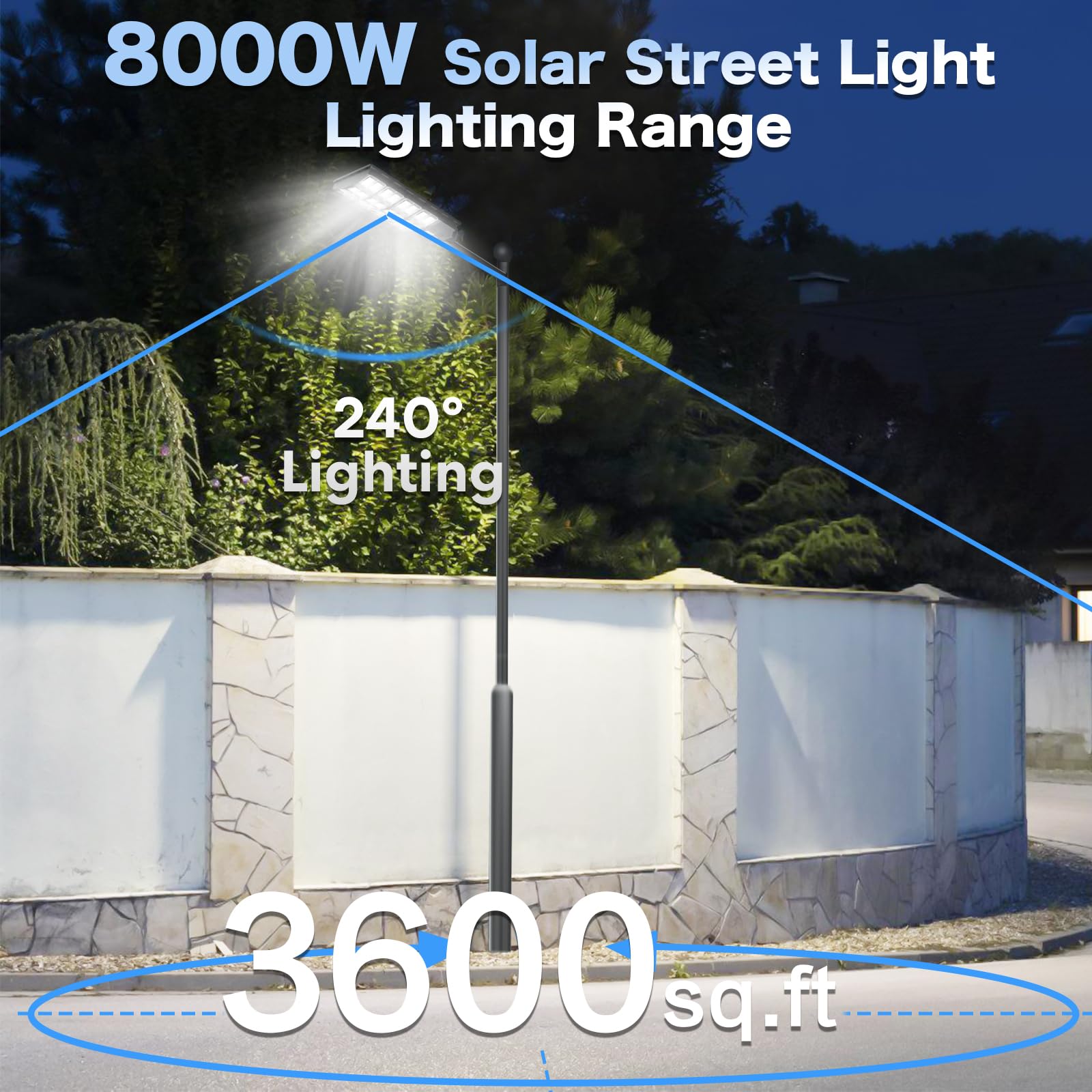 8000W Solar Street Lights Outdoor - 3 Pack Dusk to Dawn Motion Sensor Solar Lights with Remote Control for Yard, Parking Lot, Garage, Street | Weatherproof & Energy Efficient Lighting for Pathways, Driveways, and Security Areas