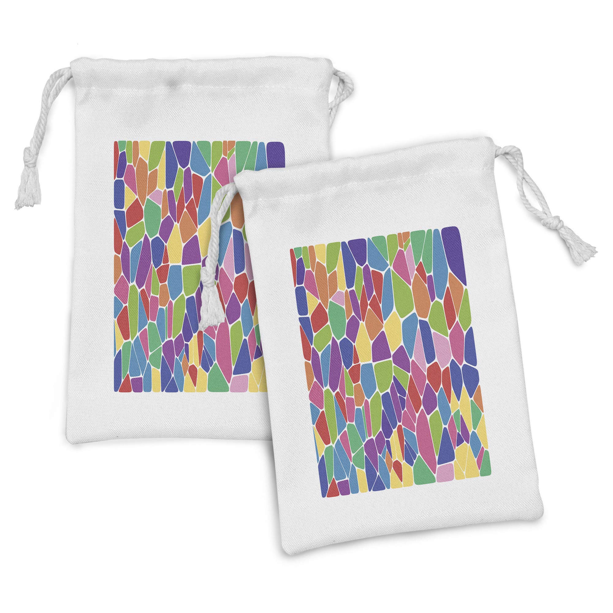 Ambesonne Mosaic Fabric Pouch Set of 2 - Colorful Abstract Pattern Drawstring Bags for Toiletries, Makeup, Jewelry & Travel Accessories (9