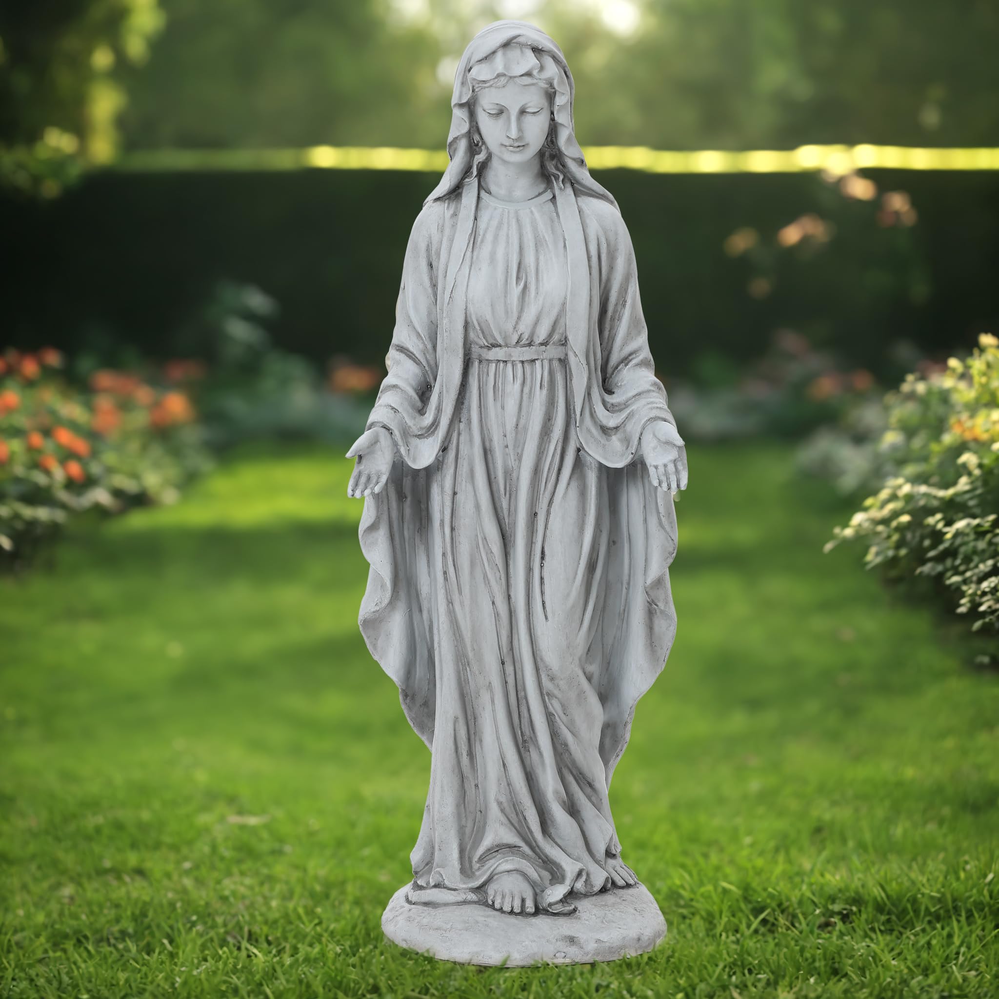 30'' Virgin Mary Outdoor Statue - Religious Garden Sculpture, Blessed Mother Statue for Patio & Yard Decor, Weather-Resistant Gray Virgin Mary Sculpture for Catholic Home, Church & Garden Devotion