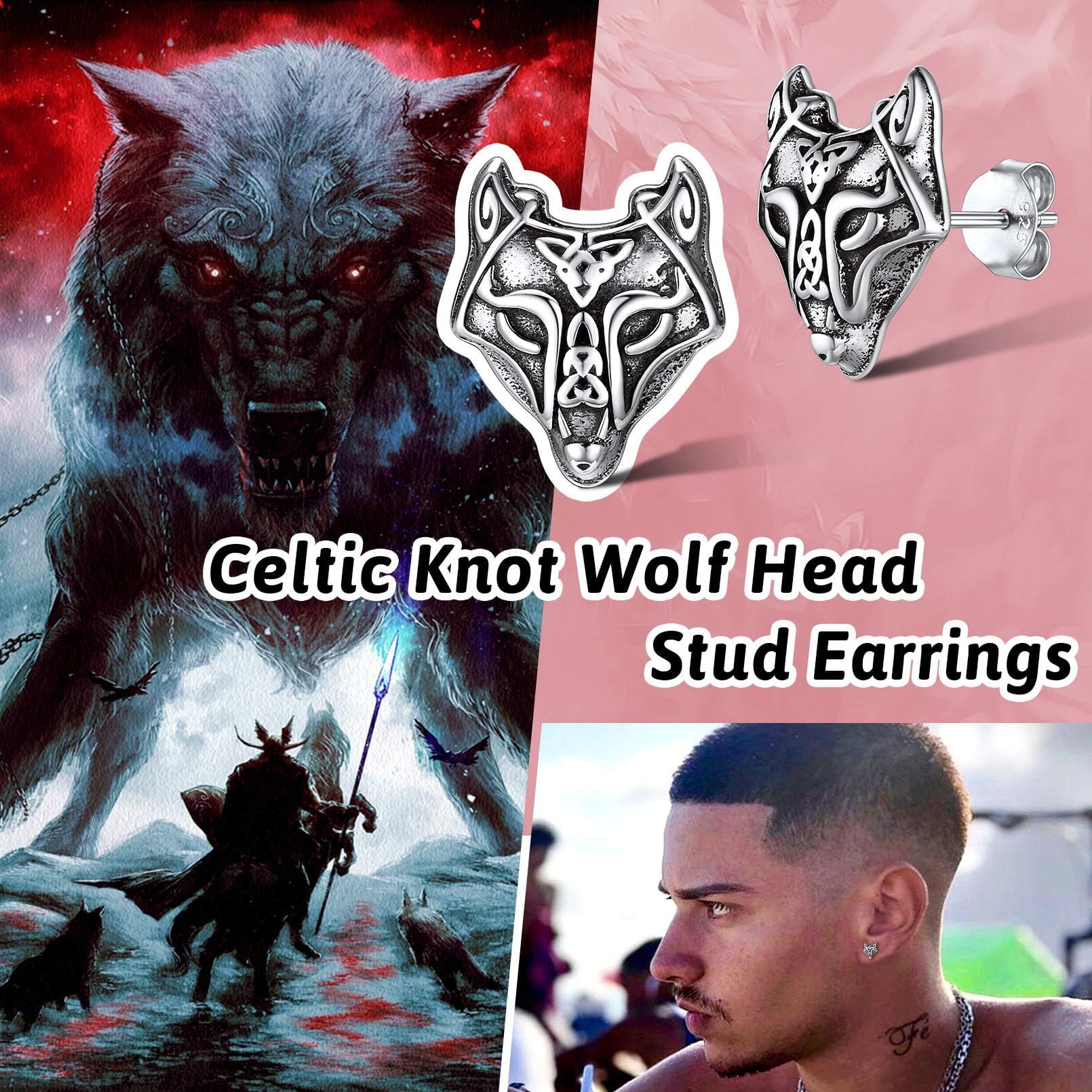 FaithHeart Viking Animal Huggie Hoop Earrings for Men - Gothic Dragon/Snake/Dinosaur/Wolf Stainless Steel Hypoallergenic Lightweight Stud Earrings - Punk Rock Jewelry Gift for Men - Perfect for Concerts, Parties and Gothic Fashion
