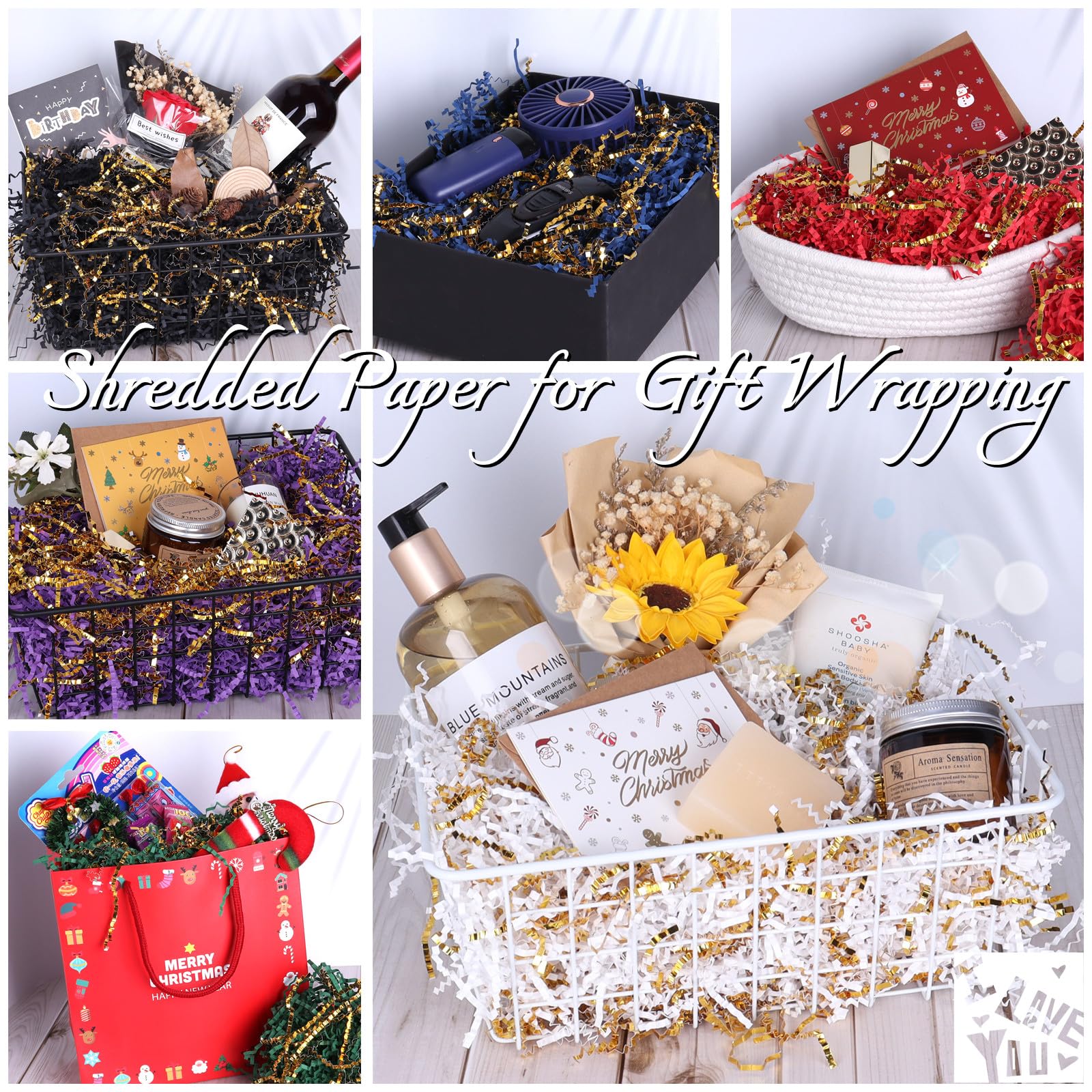 Premium Crinkle Cut Paper Shred - 1LB Gift Box Filler for Easter Baskets, Wrapping & Packaging | Decorative Shredded Paper in Black & Silver Mix | Perfect for Gift Baskets, Party Decor & Shipping Protection