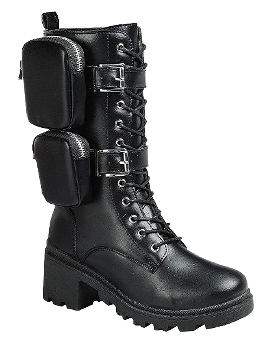 Stylish Women's Combat Boots with Chunky Block Heels - Mid Calf Platform Booties for Streetwear & Punk Fashion Outfits