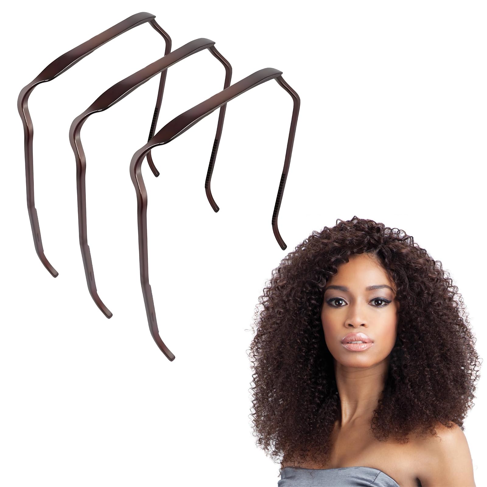 3 Pack Invisible Thick Hair Bands for Women & Men - Curly Headband Like Sunglasses, Hair Hoop Accessories for Volume & Style (Brown) | Perfect for Workouts, Yoga, Sports & Everyday Fashion
