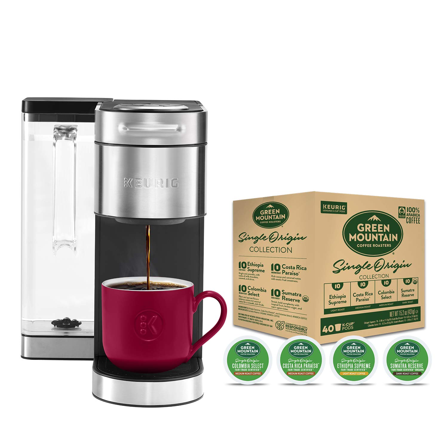 Keurig K-Supreme Plus Single Serve Coffee Maker with Green Mountain Coffee Roasters Variety Pack (40 Count) - Perfect for Home, Office & Gifts | Fast Brewing & Multi-Stream Technology