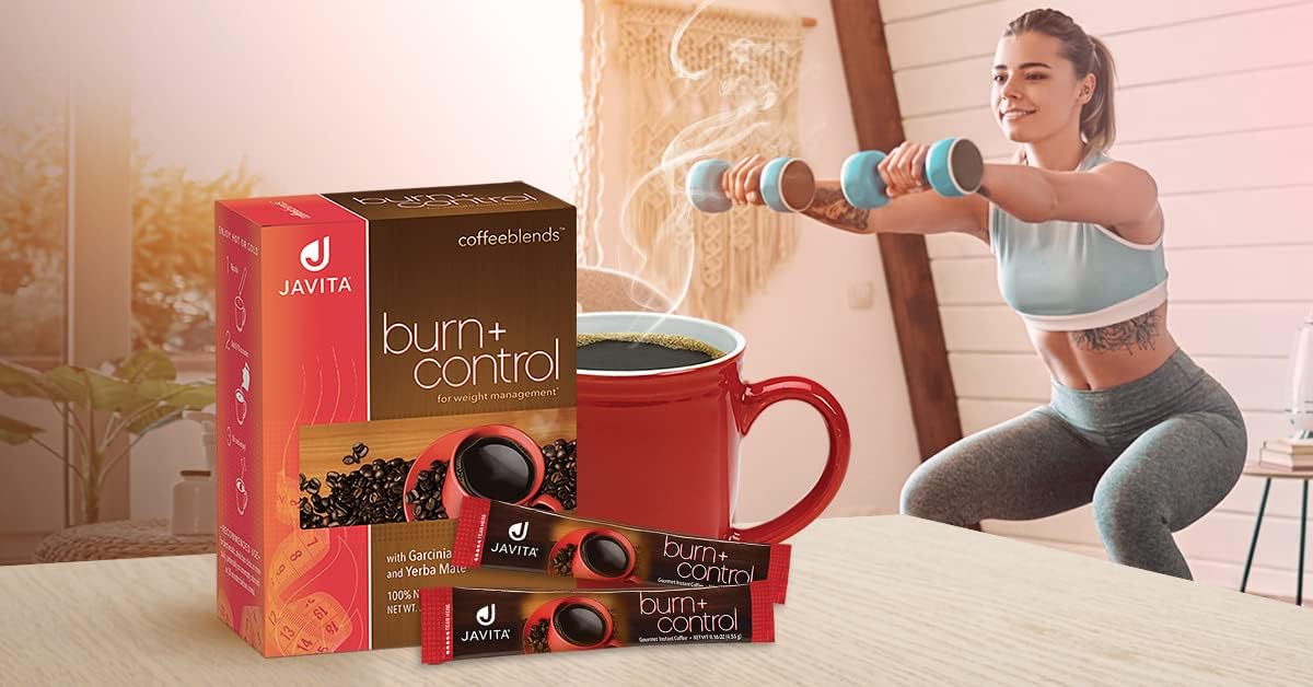 Javita Burn + Control Instant Coffee for Weight Loss - Garcinia Cambogia & Yerba Mate Herbal Slimming Coffee - Supports Keto Diet & Exercise - 96 Count (4 Boxes of 24 Sticks, 4.55g Each) - Perfect for Morning Energy & Fitness Routines