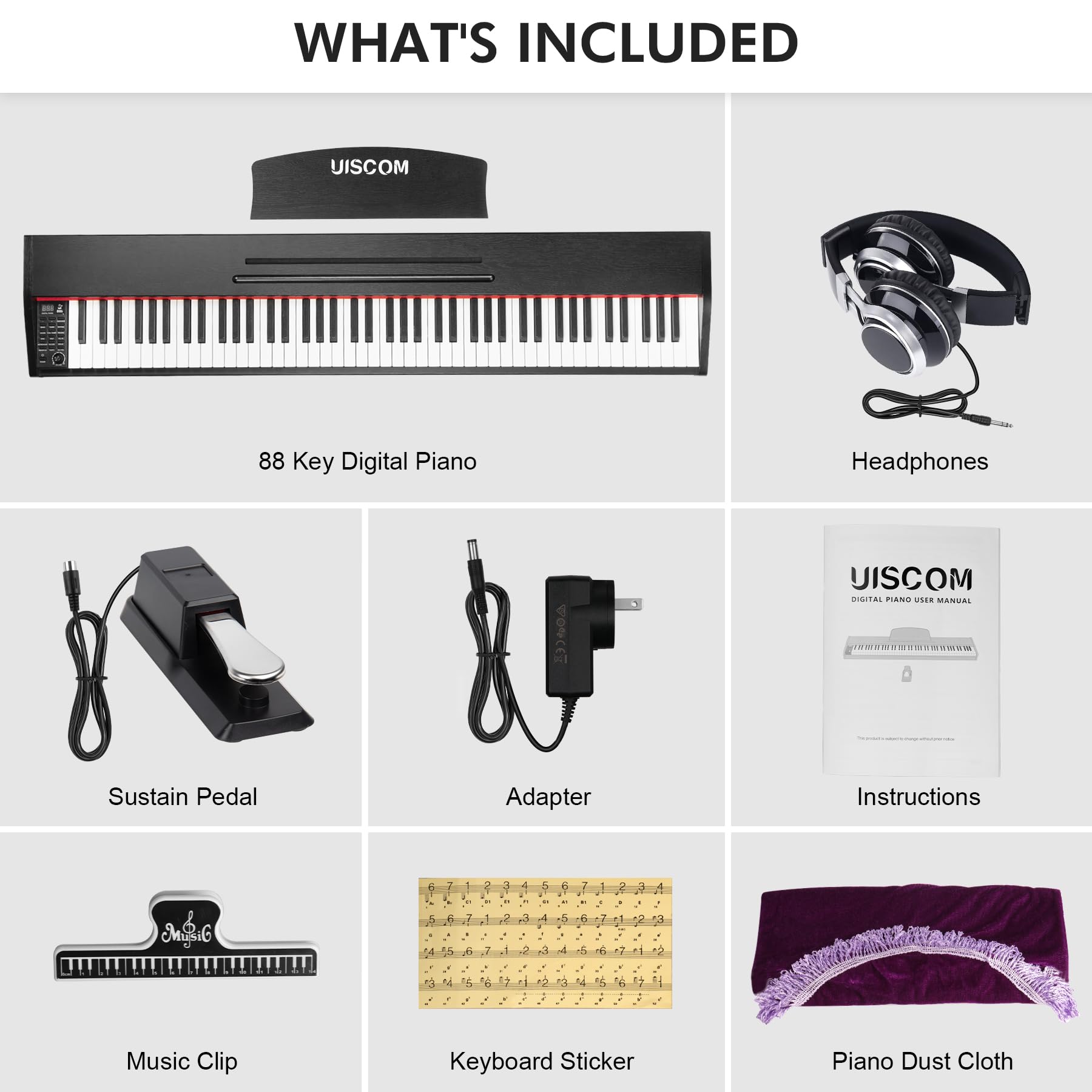 88-Key Digital Piano Keyboard for Beginners - Full Size Semi-Weighted Electric Piano with Music Stand, Sustain Pedal, Headphones & Power Adapter - USB MIDI Compatible Wood Grain Black Keyboard - Perfect for Home Practice, Music Lessons & Studio Recording