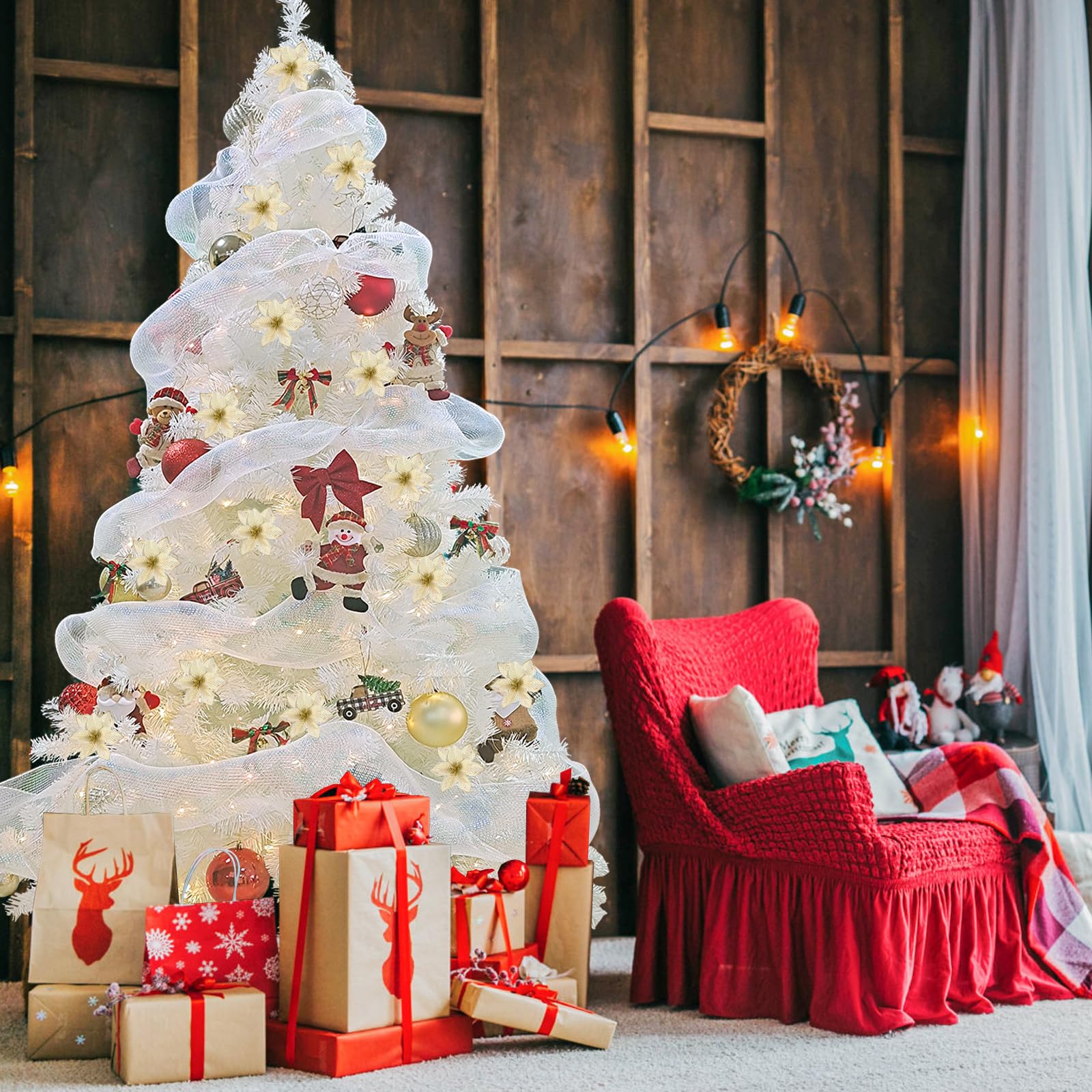 BDL 9FT Premium White Artificial Christmas Tree - Hinged Pine Design with Sturdy Metal Stand & 1850 Branch Tips | Perfect for Holiday Home Decor, Office Parties & Festive Celebrations