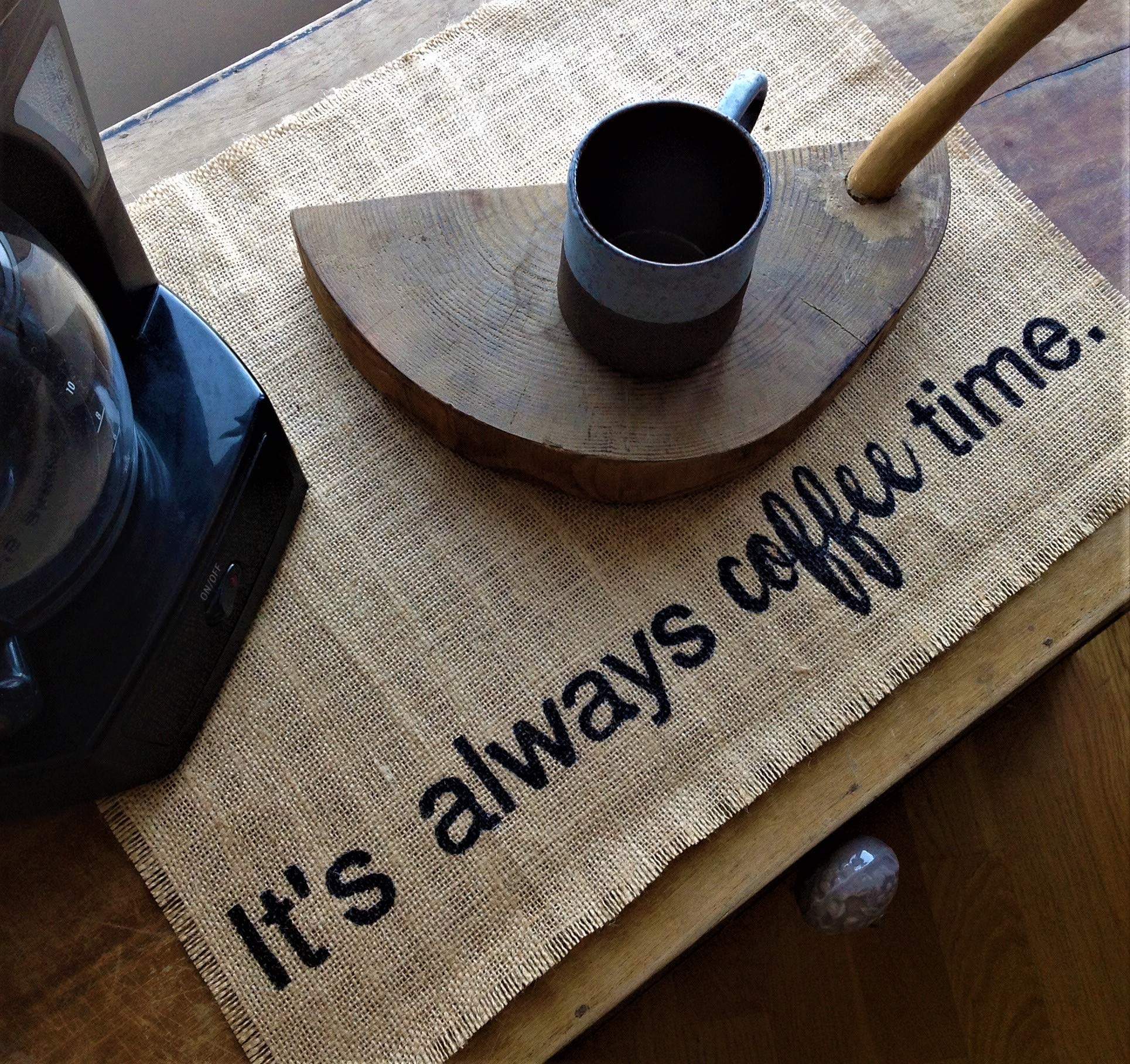 Rustic Burlap Coffee Maker Mat - Keurig Placemat, Coffee Bar & Farmhouse Decor - Heat-Resistant Trivet for Coffee Pots & Makers - Perfect Coffee Station Accessory & Gift for Coffee Lovers (Great for Kitchens, Offices & Cafés)