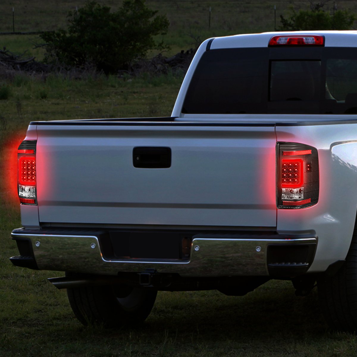 Auto Dynasty C-Shape LED Tail Lights Brake Lamps for 2007-2014 Chevy Silverado - Driver & Passenger Side, Black Housing with Clear Lens - Enhanced Visibility & Style for Night Driving & Custom Builds