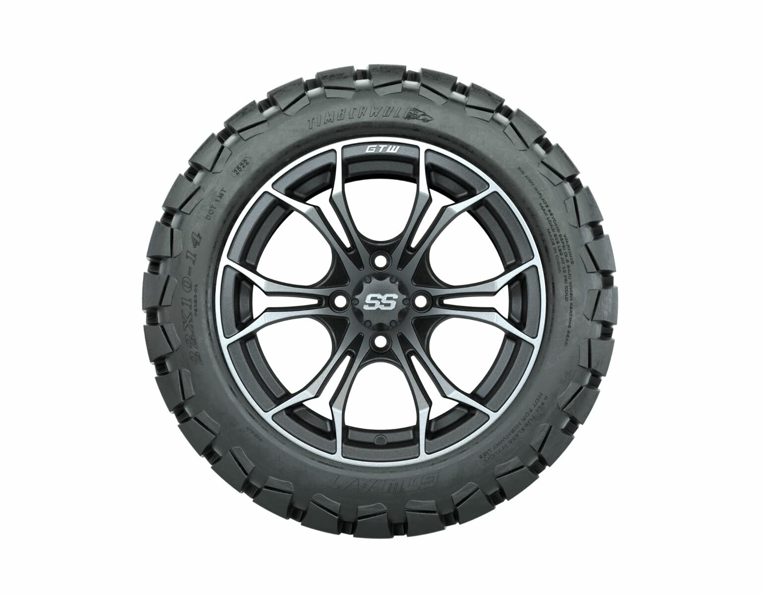 GTW 14 Inch Golf Cart Wheels and Tires Combo - Matte Gray Spyder Wheels with 22x10-14 Timberwolf All Terrain Tires | Set of 4 | Perfect for Off-Road, Hunting & Camping Adventures