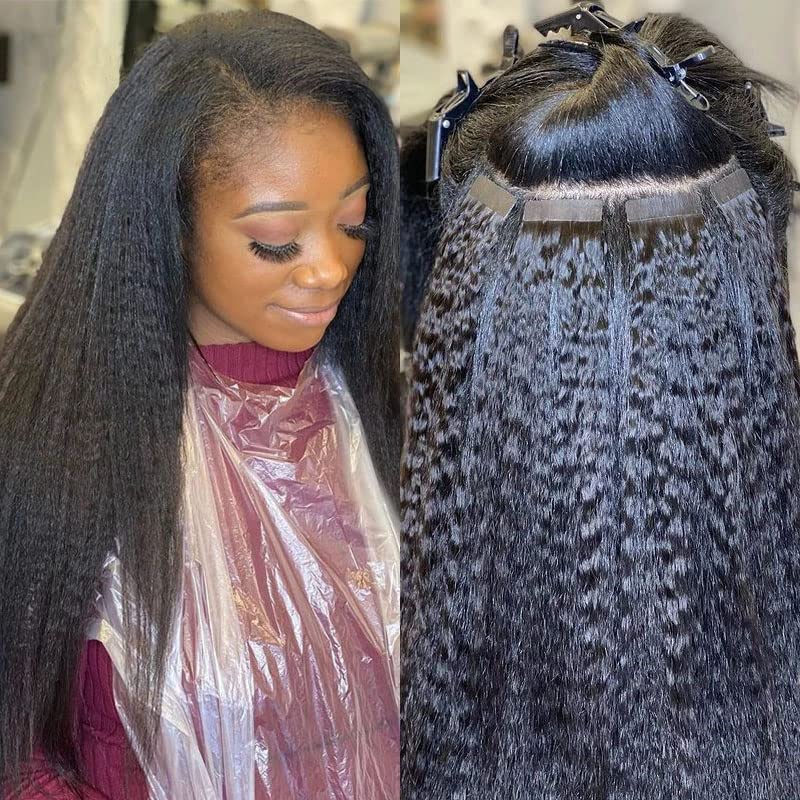 18 Inch Kinky Straight Tape-In Human Hair Extensions - 20 Pieces 50G, 100% Remy Human Hair, Invisible & Seamless for Black Women | Perfect for Styling, Volume Boost & Natural Look