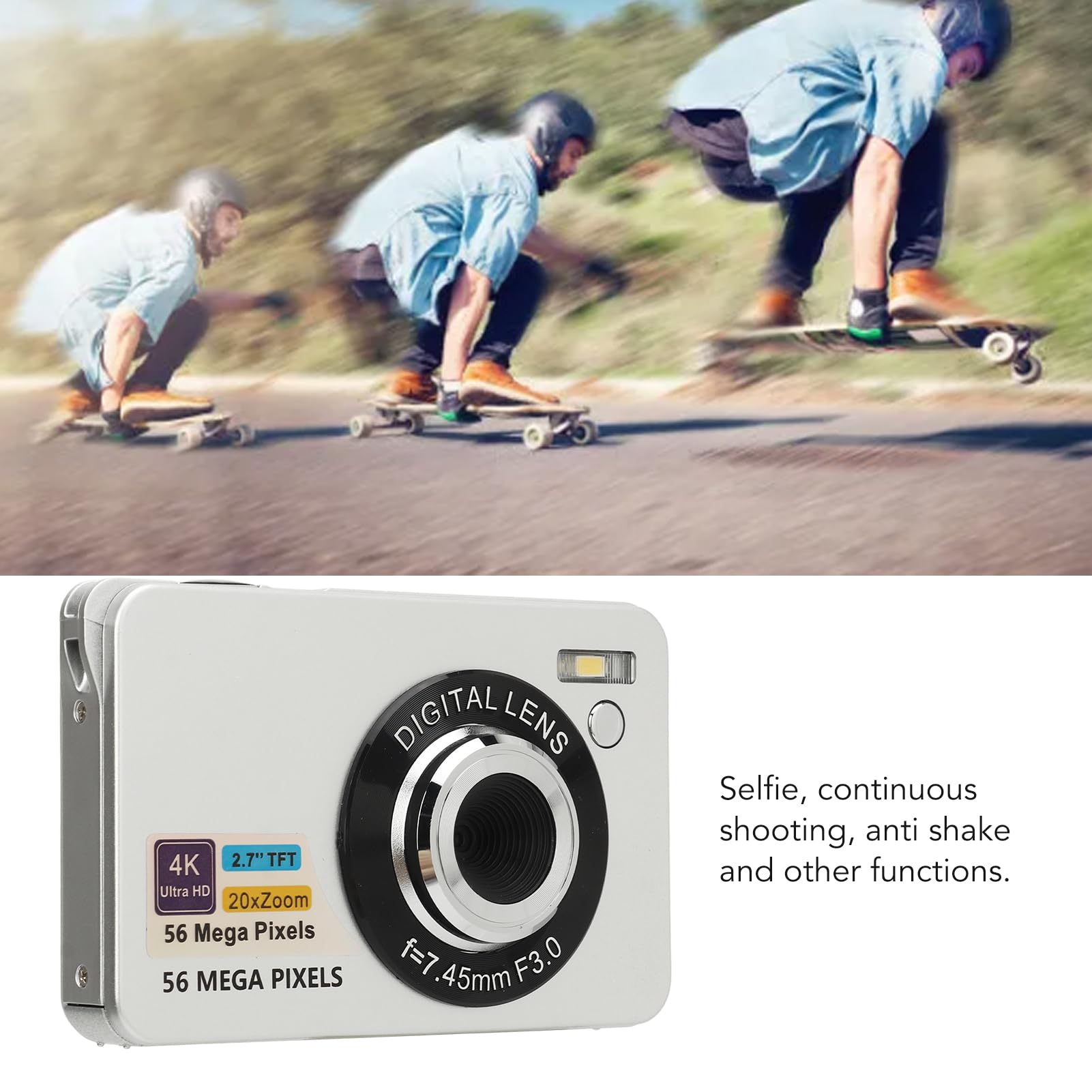 4K 56MP Digital Camera with 20X Zoom & Autofocus - Compact HD Vlogging Camera for Travel, Photography - Perfect for Teens, Boys & Girls (Silver) - Capture Adventures, Family Moments & Social Media Content