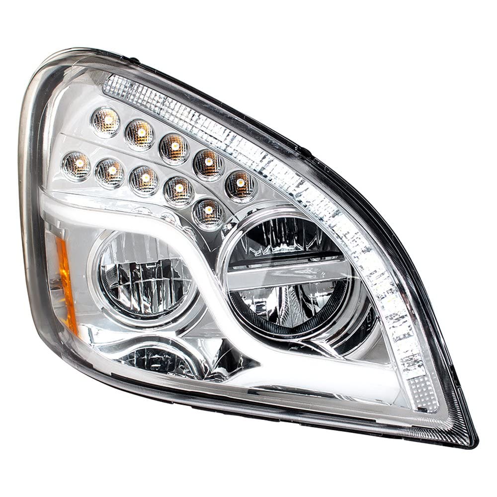 United Pacific 35791 High Power LED Headlight Assembly - Right Side Chrome Housing with High/Low Beam, LED Turn Signal, Position Light Bar & DRL | Perfect for Truck & SUV Upgrades, Night Driving Safety