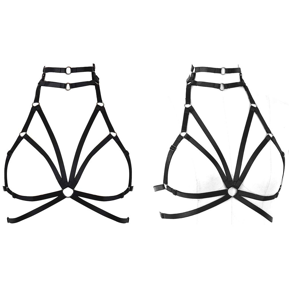 **Women's Gothic Punk Hollow-Out Body Harness Bra - Adjustable No Cup Bralette for Prom, Rave & Festival Fashion - Perfect for Gothic, Punk & Alternative Style Outfits**
