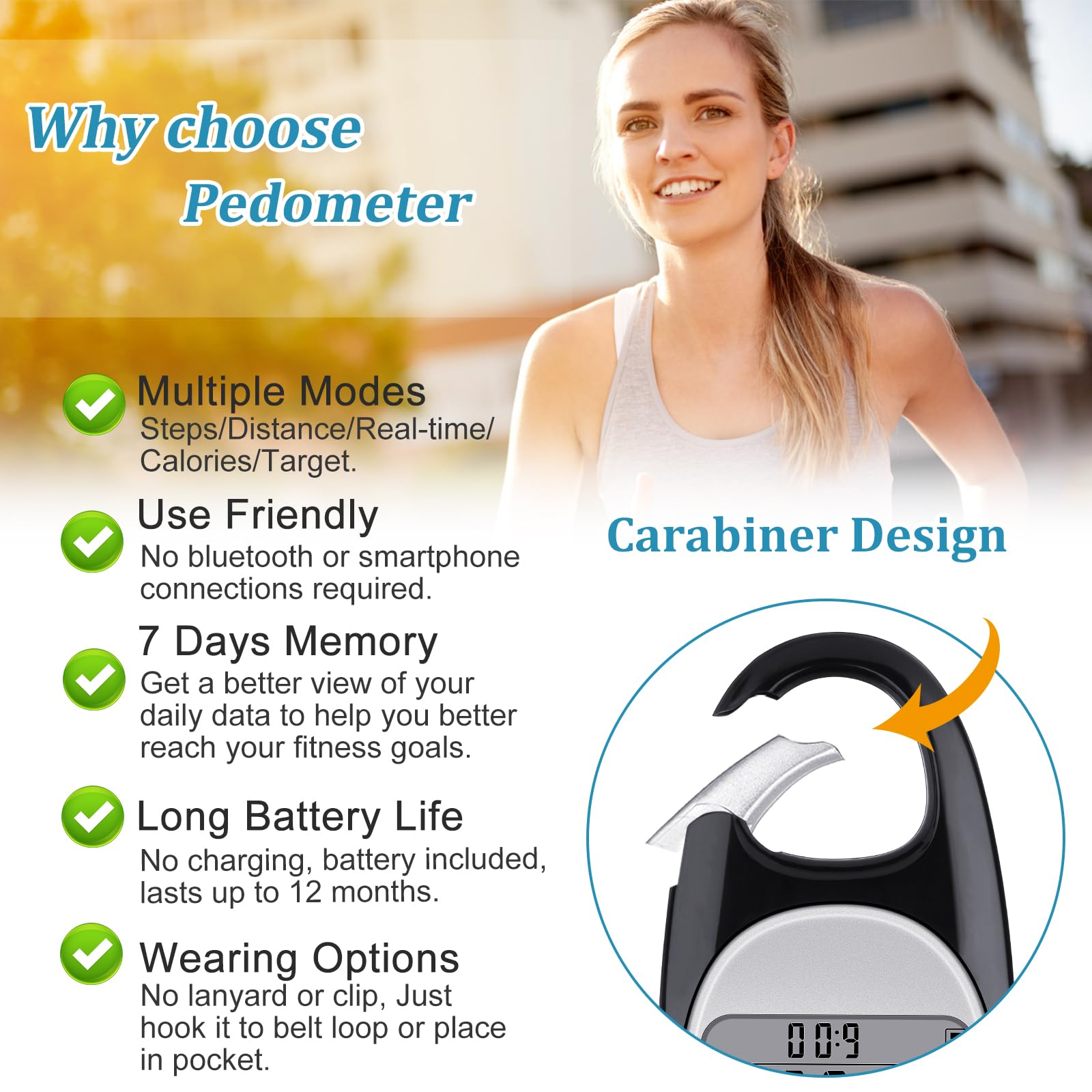 Accurate Pedometer for Walking & Step Counter - Track Distance in Miles/Km, Calories Burned, Activity Time with 7-Day Memory - Perfect for Fitness Enthusiasts & Daily Walkers