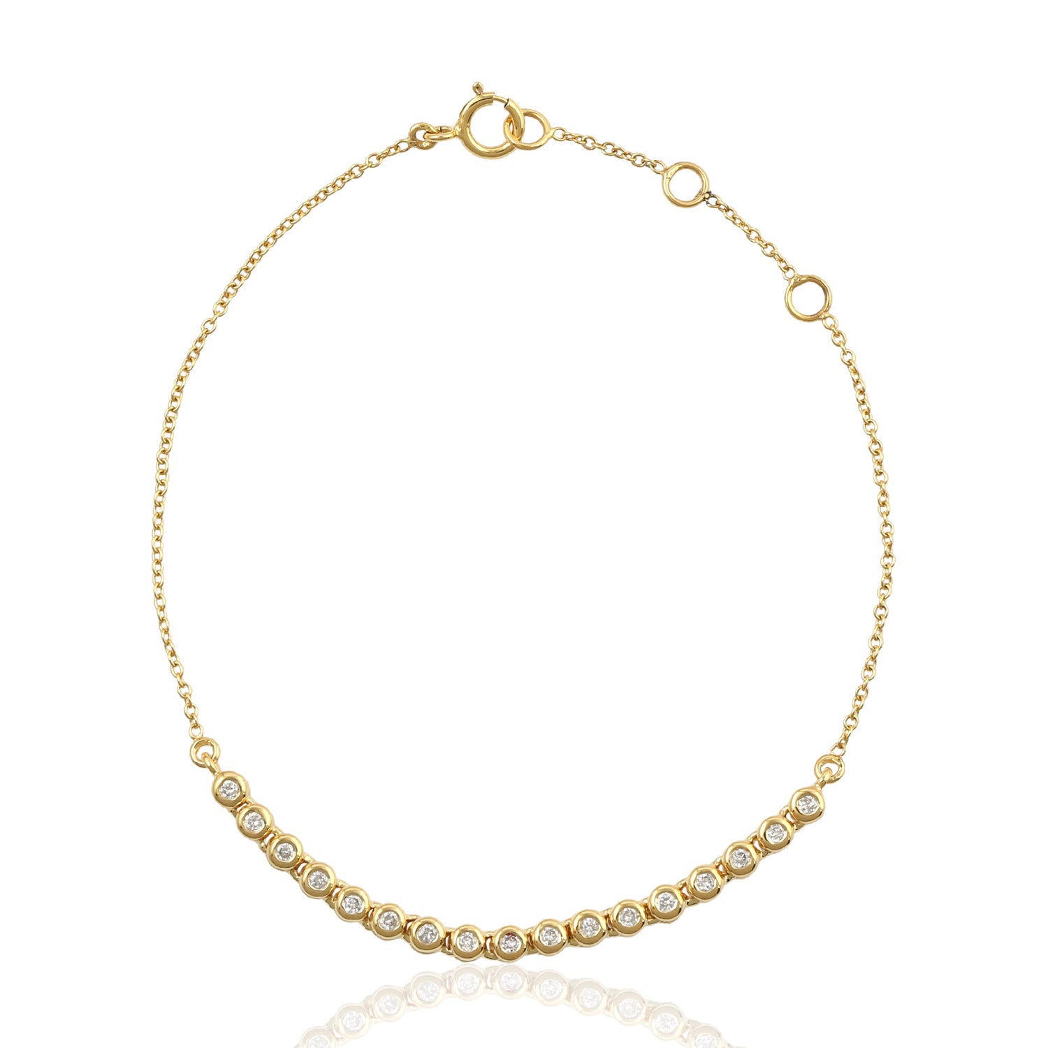 18K Solid Gold Bezel Set Diamond Bracelet - Flexible & Fixed Designer Jewelry for Women, Perfect Gift for Anniversary, Wedding & Special Occasions