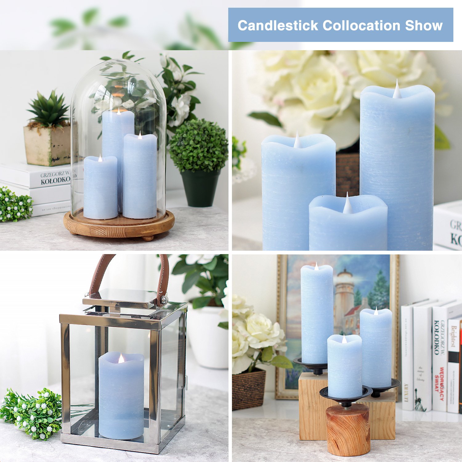 3D Moving LED Flameless Candle with Timer - Real Wax Battery Operated LED Candles (3 x 7 Inches, Blue) for Home Decor, Wedding Centerpieces, Romantic Dinner Lighting & Holiday Ambiance