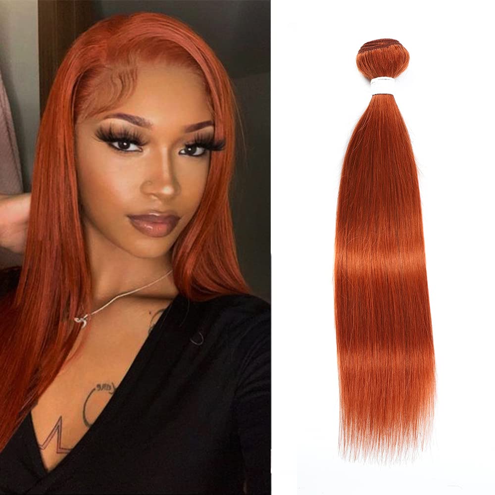 REMY Hair Brazilian 100% Human Hair Bundles - Burnt Orange Straight Hair Extensions 10 Inch (Color #350) for Black Women - Perfect for Daily Styling, Weaves & Protective Hairstyles