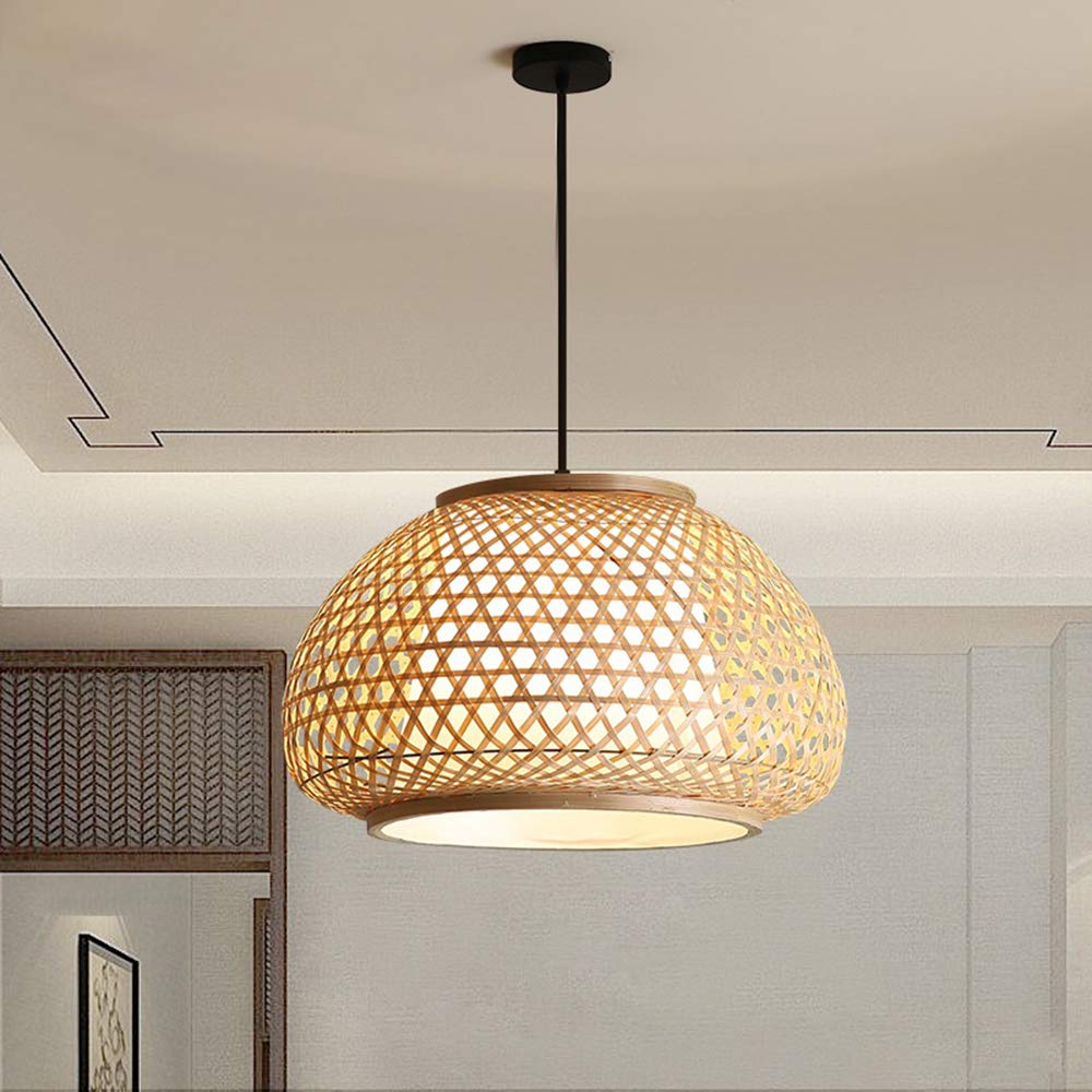 KWOKING Handmade Retro Bamboo Dome Flush Mount Ceiling Light - 19.5