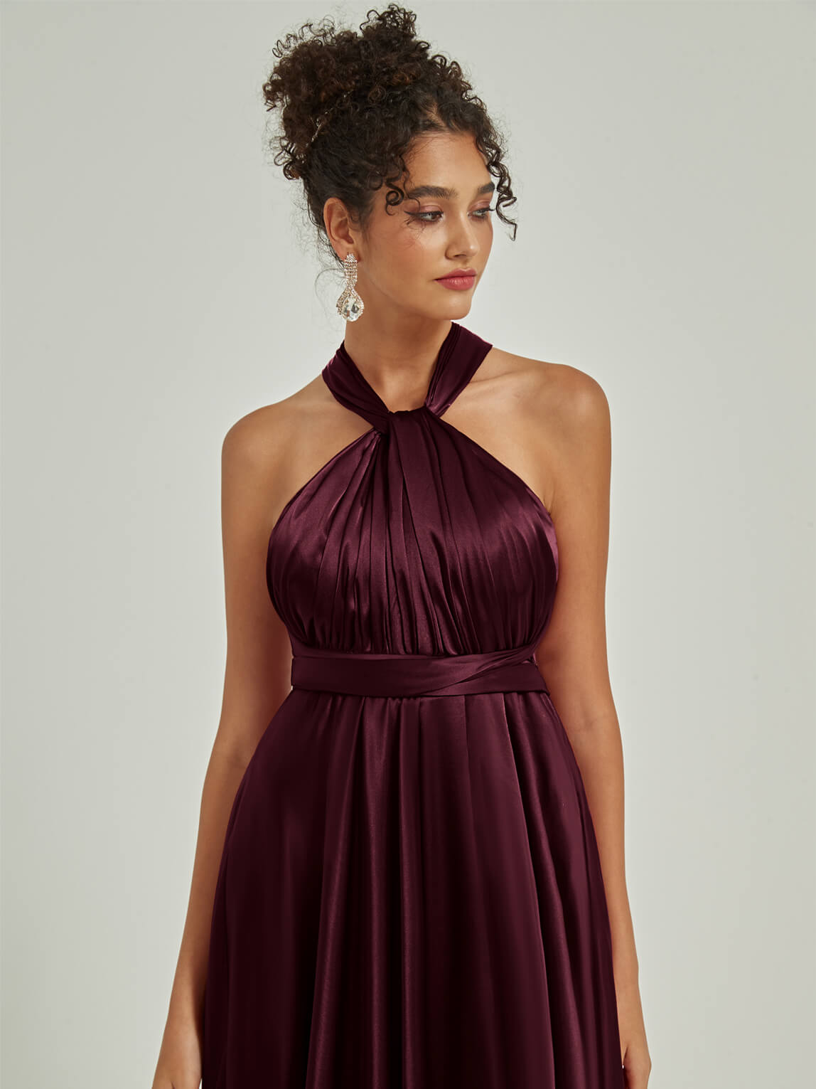 Elegant Cabernet Satin Convertible Bridesmaid Dress - Multi-Way Wrap A-Line Gown for Weddings, Prom & Formal Events
