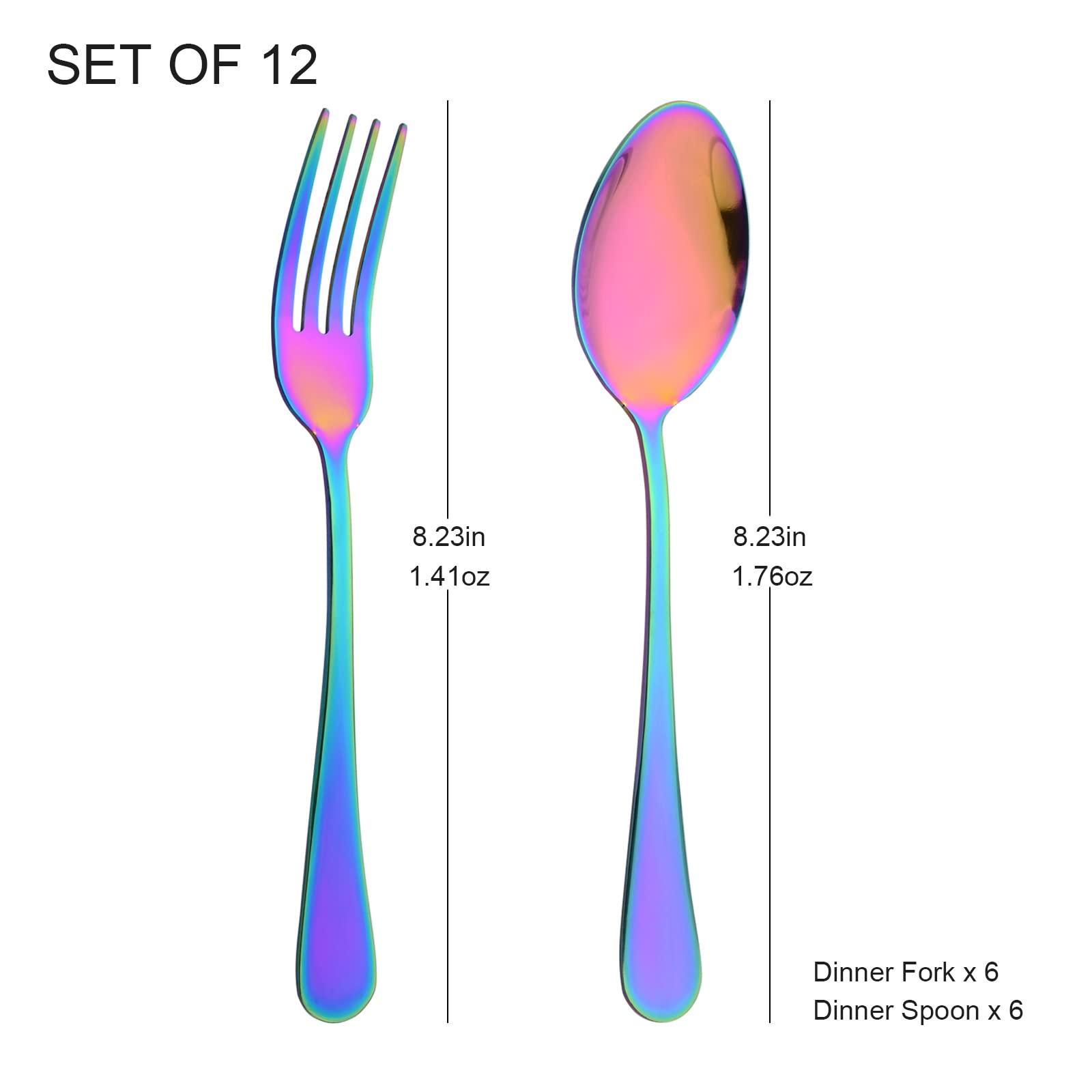 12-Piece Rainbow Stainless Steel Flatware Set - Mirror Polished Dinner Forks & Spoons (8 Inch, Dishwasher Safe) - Perfect for Parties, Weddings, and Everyday Dining