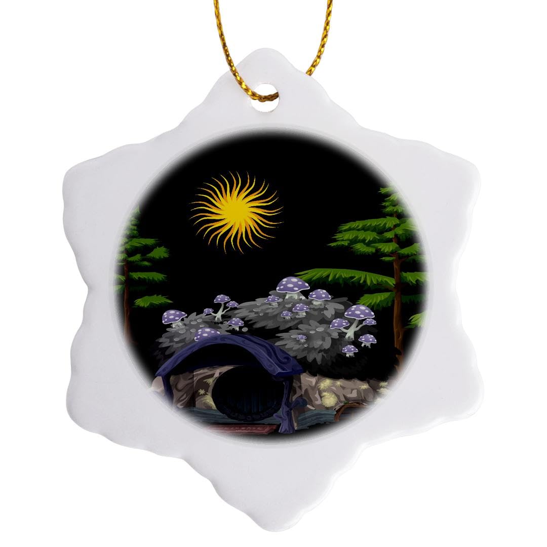 3D Rose Hobbit House Snowflake Ornament - 3 Inch Christmas Tree Decoration for Holiday, Home, Office & Gift Giving - Perfect for Xmas Decor, Winter Party & Festive Celebrations