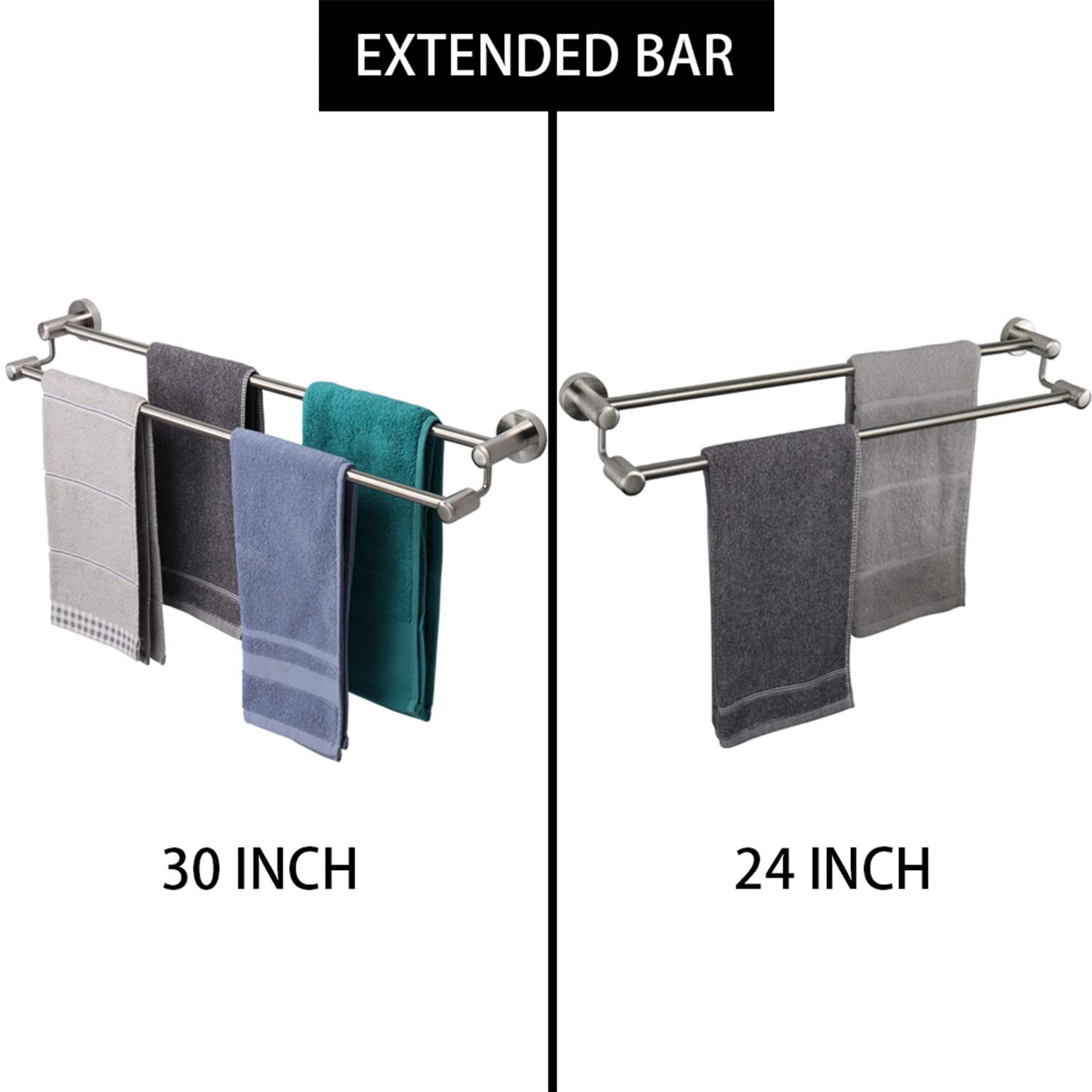 Premium TocTen Double Bath Towel Bar - Heavy Duty 30IN SUS304 Stainless Steel Towel Rack for Bathroom - Brushed Wall Mounted Towel Holder for Spa, Hotel & Home Decor - Durable Bathroom Accessories with Rustproof Design