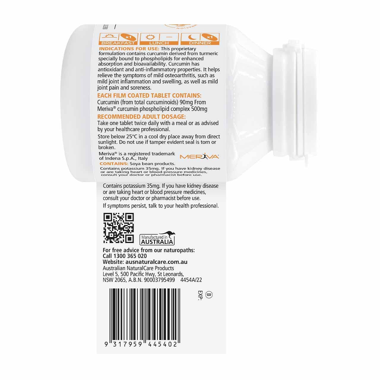 Australian Natural Care Curcumin Supplement - Premium Turmeric Extract for Joint & Immune Support - Ideal for Daily Wellness & Anti-Inflammatory Diet