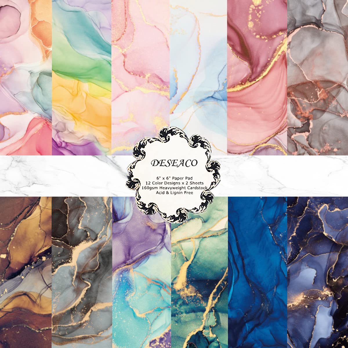 Vintage Marbled Scrapbooking Paper Pad 6x6 Inch - Glittered Watercolor Single-Sided Decoupage Paper for Card Making, Cricut Crafts, Journaling & DIY Projects - Aesthetic Pattern Paper by Colorbok - Perfect for Scrapbooks, Greeting Cards, Home Decor and Gift Wrapping