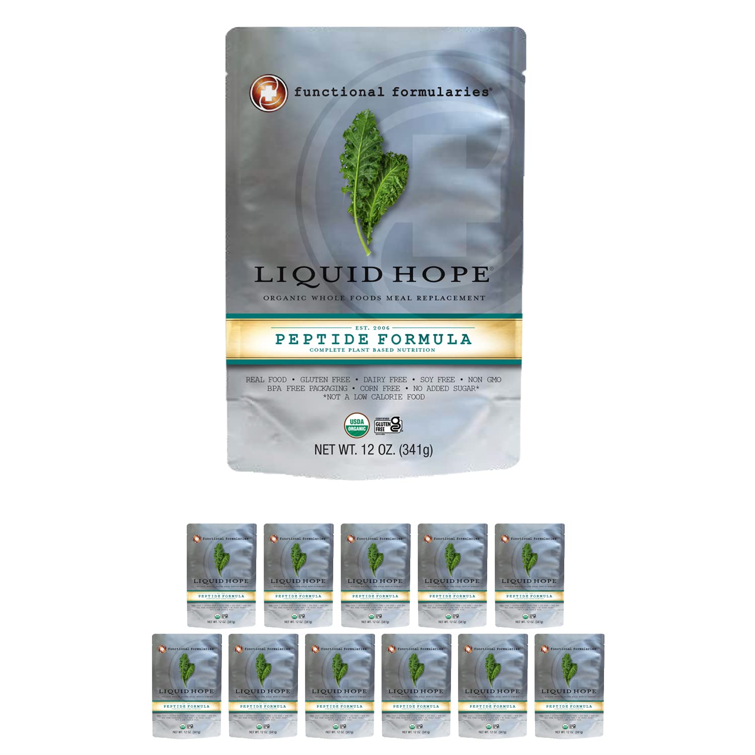 Organic Liquid Hope Peptide Tube Feeding Formula - Nutritional Meal Replacement Supplement for Adults & Seniors, 12 Oz Pouch (Pack of 12) - Ideal for Post-Surgery Recovery, Elderly Care & Medical Nutrition Support