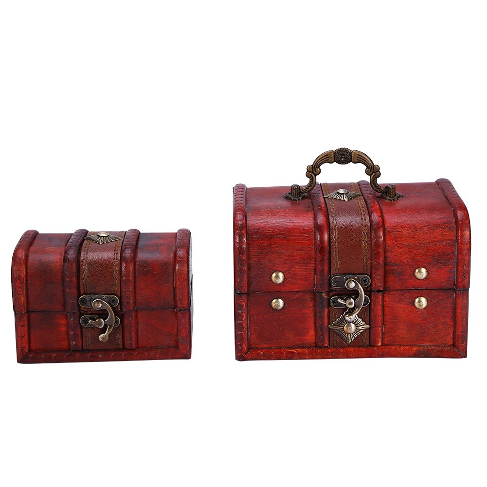 2-Piece Vintage Wooden Jewelry Box Set with Lock - Antique Style Jewelry Storage Organizer Case for Necklaces, Rings & Earrings - Perfect for Home Decor, Gift Giving & Travel Jewelry Storage