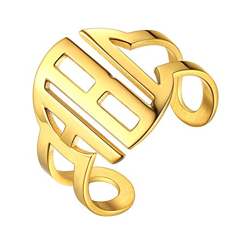 Personalized Name Rings for Women - Custom Engraved Monogram Initial Ring in Gold Plated, Sterling Silver & Stainless Steel - Adjustable Size Memorial Jewelry Gift for Birthday, Anniversary & Special Occasions - Perfect for Everyday Wear, Date Nights & Meaningful Gifts