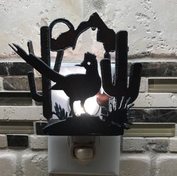 Rustic Road Runner Desert Night Light - Handmade Rusted Steel LED Lamp for Bedroom, Nursery, or Outdoor Decor