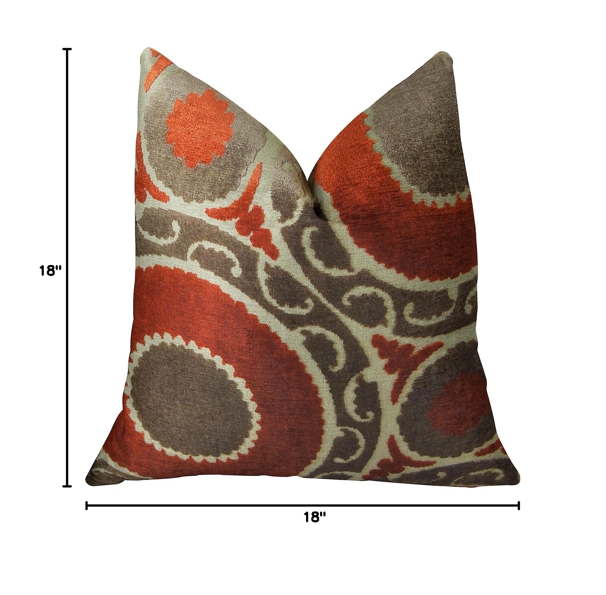 Plutus Pomegranate Handmade Decorative Throw Pillow 18x18 Inches - Red & Brown Cotton Cover for Sofa, Bed, Living Room - Bohemian Home Decor Accent