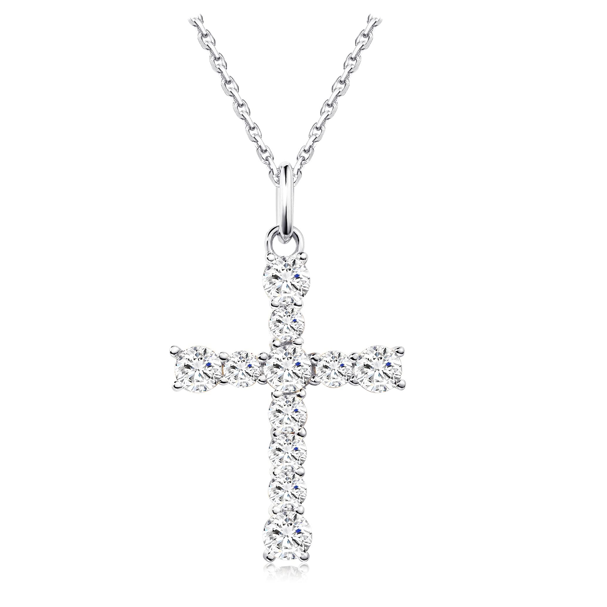 S.Leaf Cross Necklace for Women - 14K Gold Plated Diamond Cross Pendant Necklace, Sterling Silver Religious Jewelry Gift for Birthday, Anniversary, Baptism & Everyday Wear