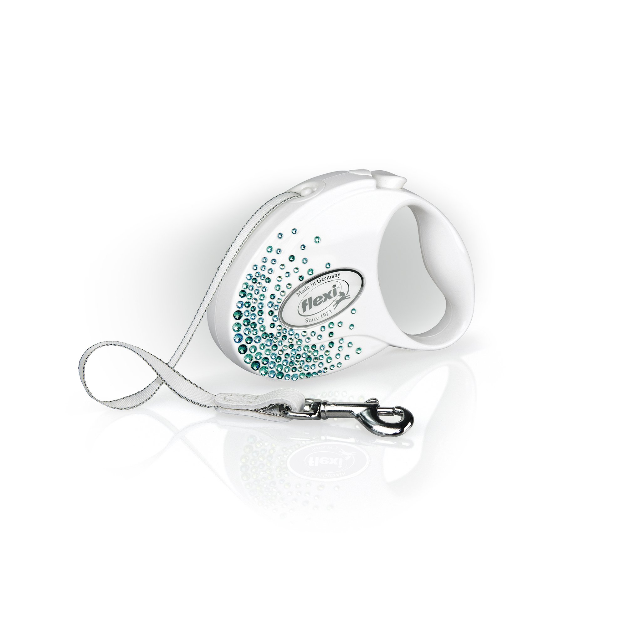 Flexi Glam Splash Ocean Tape Pearl White Small 3m Retractable Dog Leash for Small Dogs up to 12kg/26lbs - Perfect for Beach Walks, Park Adventures & Daily Strolls
