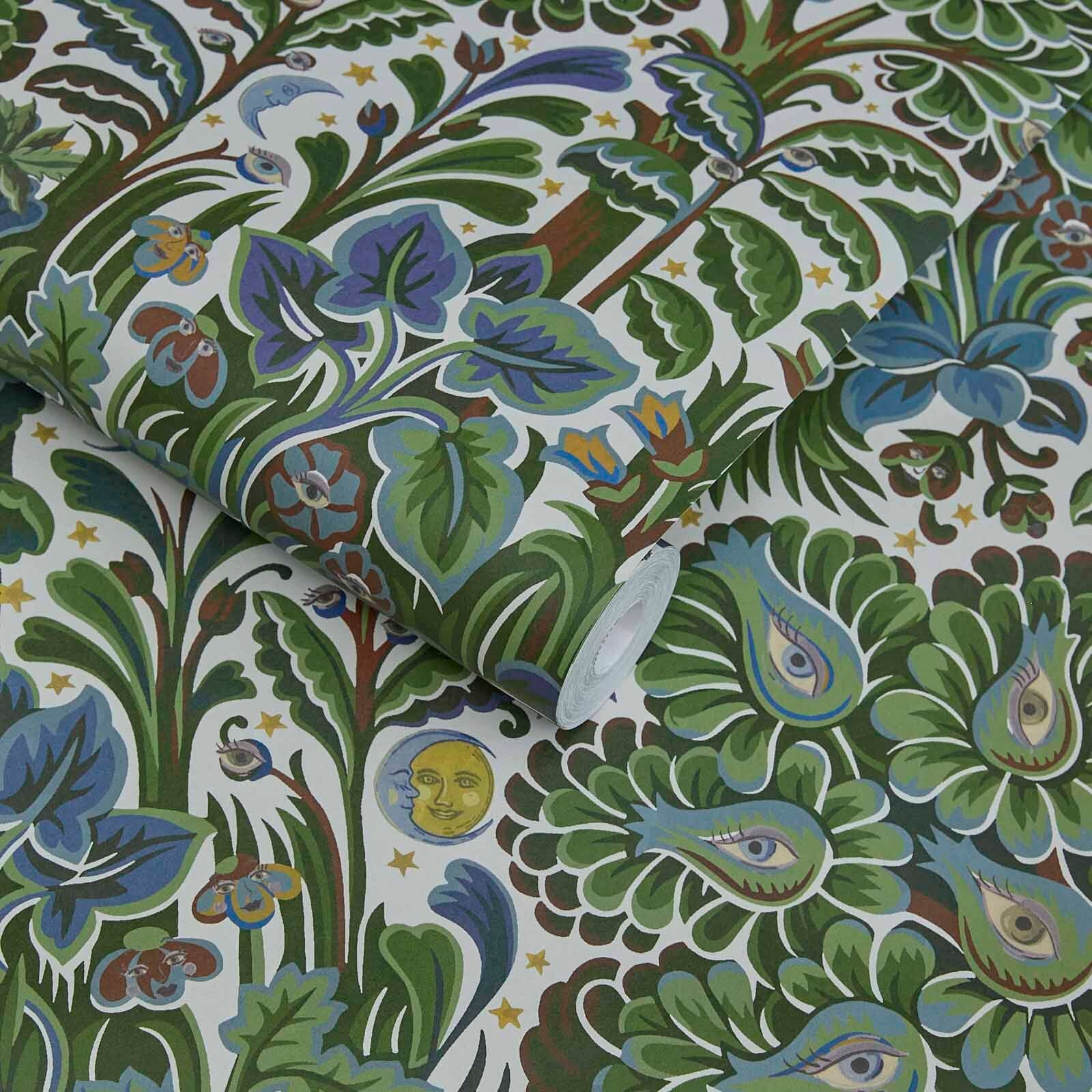 MOON GARDEN Wallpaper - Premium Peel and Stick Wallpaper in Verde Green - Perfect for Bedroom, Living Room, Nursery & Home Decor