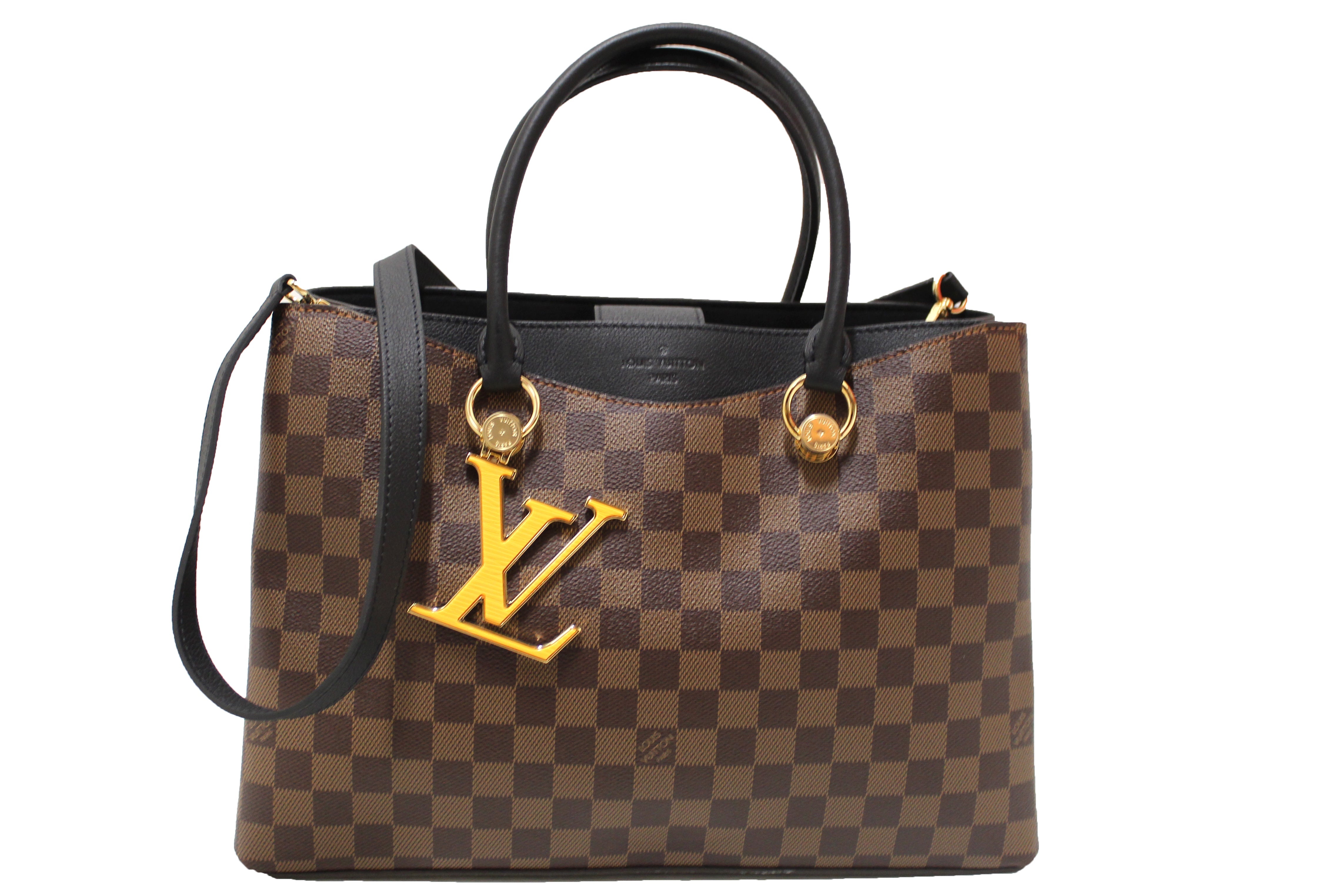 Authentic Louis Vuitton Damier Ebene Canvas Riverside Bag with Black Leather - Luxury Designer Handbag for Women, Perfect for Work, Travel & Everyday Use