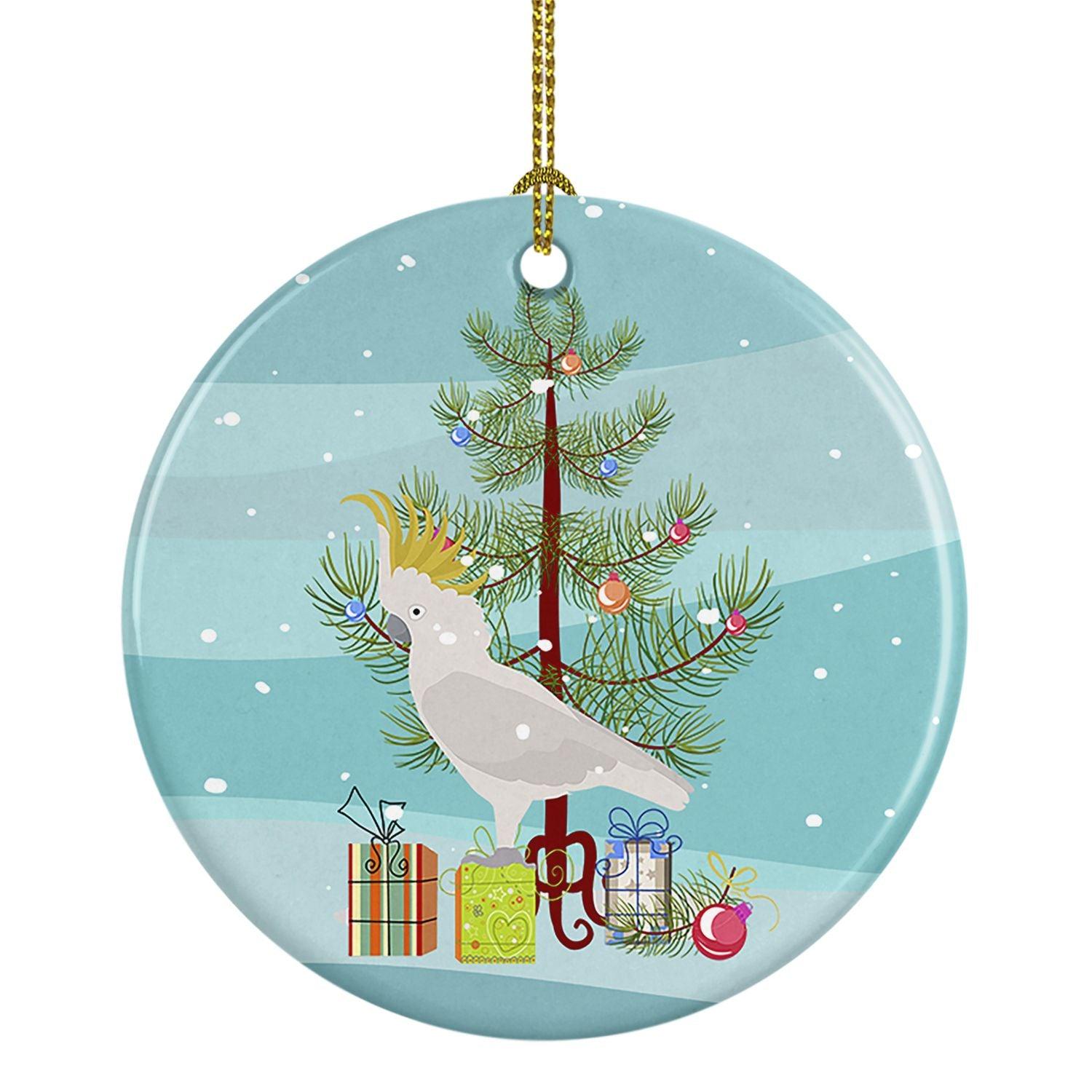 Colorful Cockatoo Merry Christmas Ceramic Ornament - 3 Inch Handmade Holiday Tree Hanging Decor for Xmas, Home, Party & Gift Giving | Perfect for Christmas Tree Decorations, Fireplace Mantel & Holiday Festivities