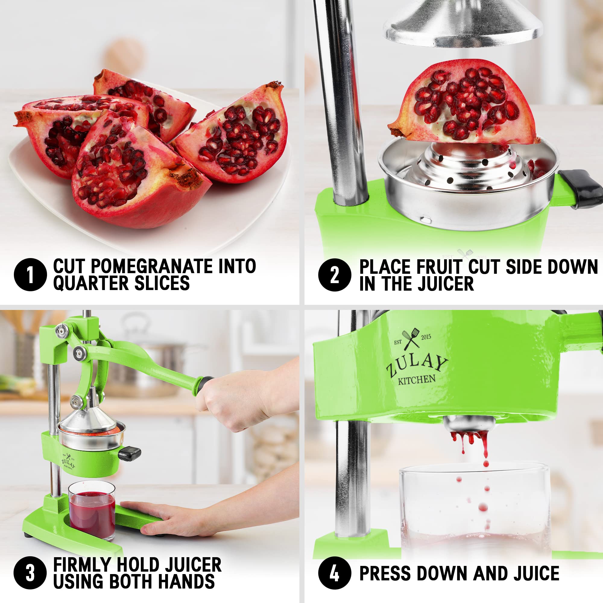 Zulay Kitchen Heavy-Duty Cast Iron Citrus Juicer - Professional Stainless Steel Lemon Squeezer & Manual Orange Press - Easy to Clean, Durable for Fresh Juice - Perfect for Home Bars, Restaurants & Healthy Breakfasts (Light Green)