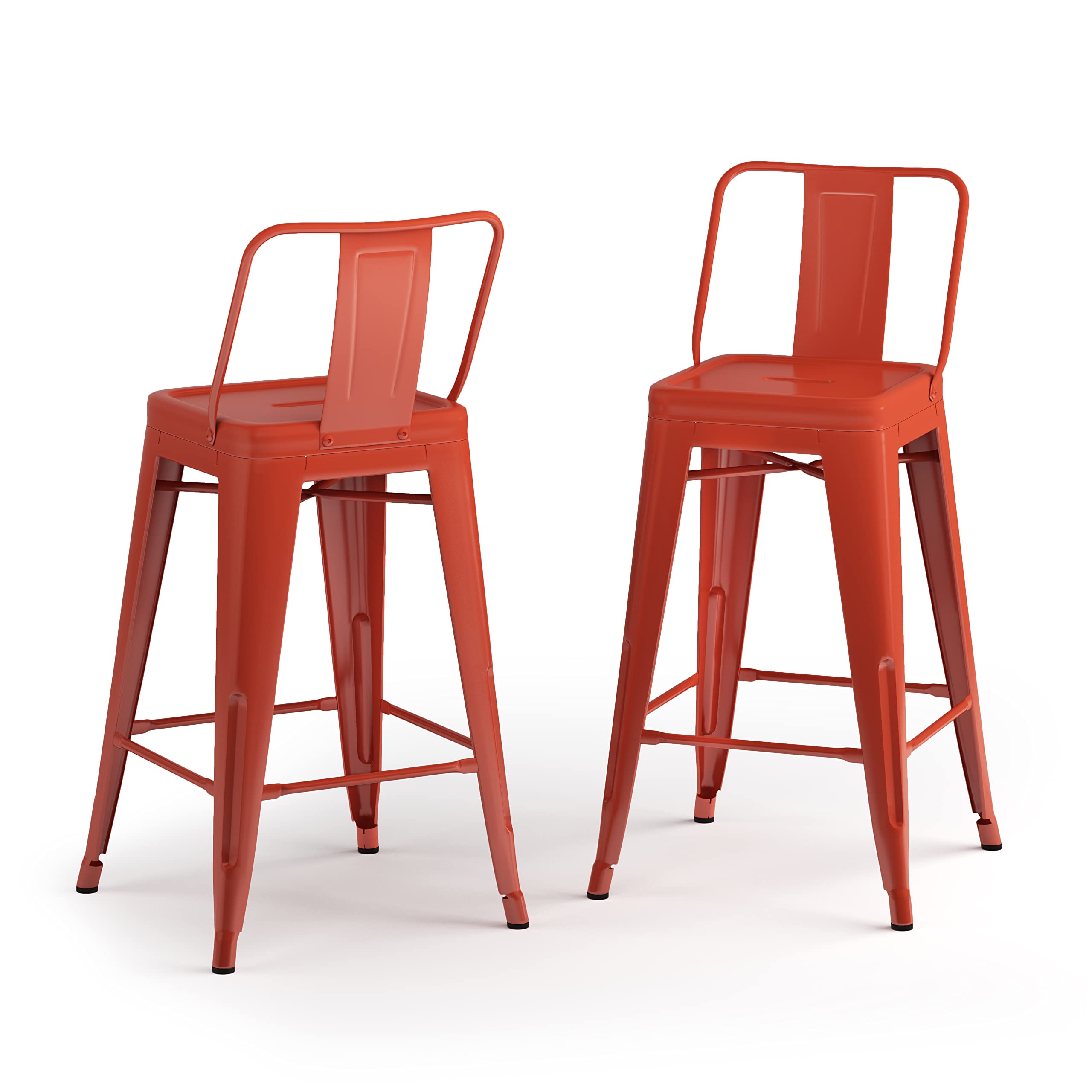 SIMPLIHOME Rayne 24-inch Metal Counter Height Bar Stools (Set of 4) - Orange Industrial Style Kitchen Island & Breakfast Nook Stools for Dining Room, Bar, and Home Decor