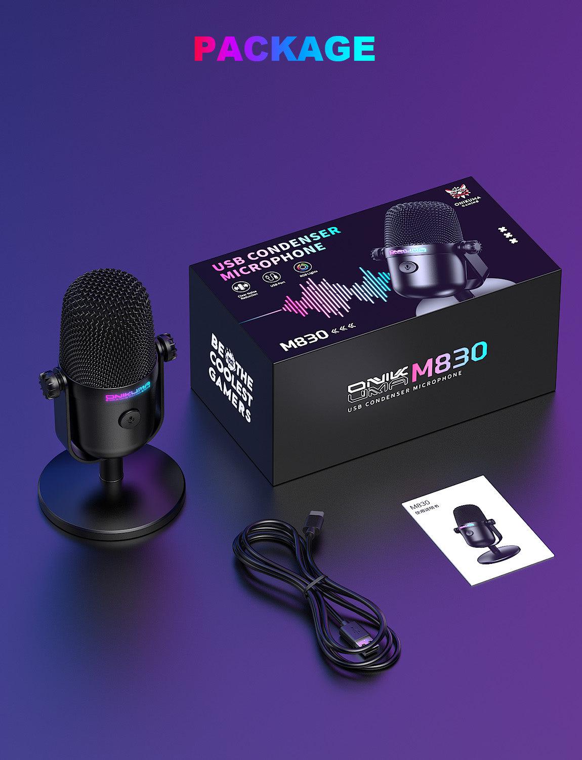 ONIKUMA M830 USB Condenser Gaming Microphone with Noise Cancellation - Mini USB Mic for PC, PS4, Streaming & Podcasting - Perfect for Gamers, YouTubers & Voice Chat
